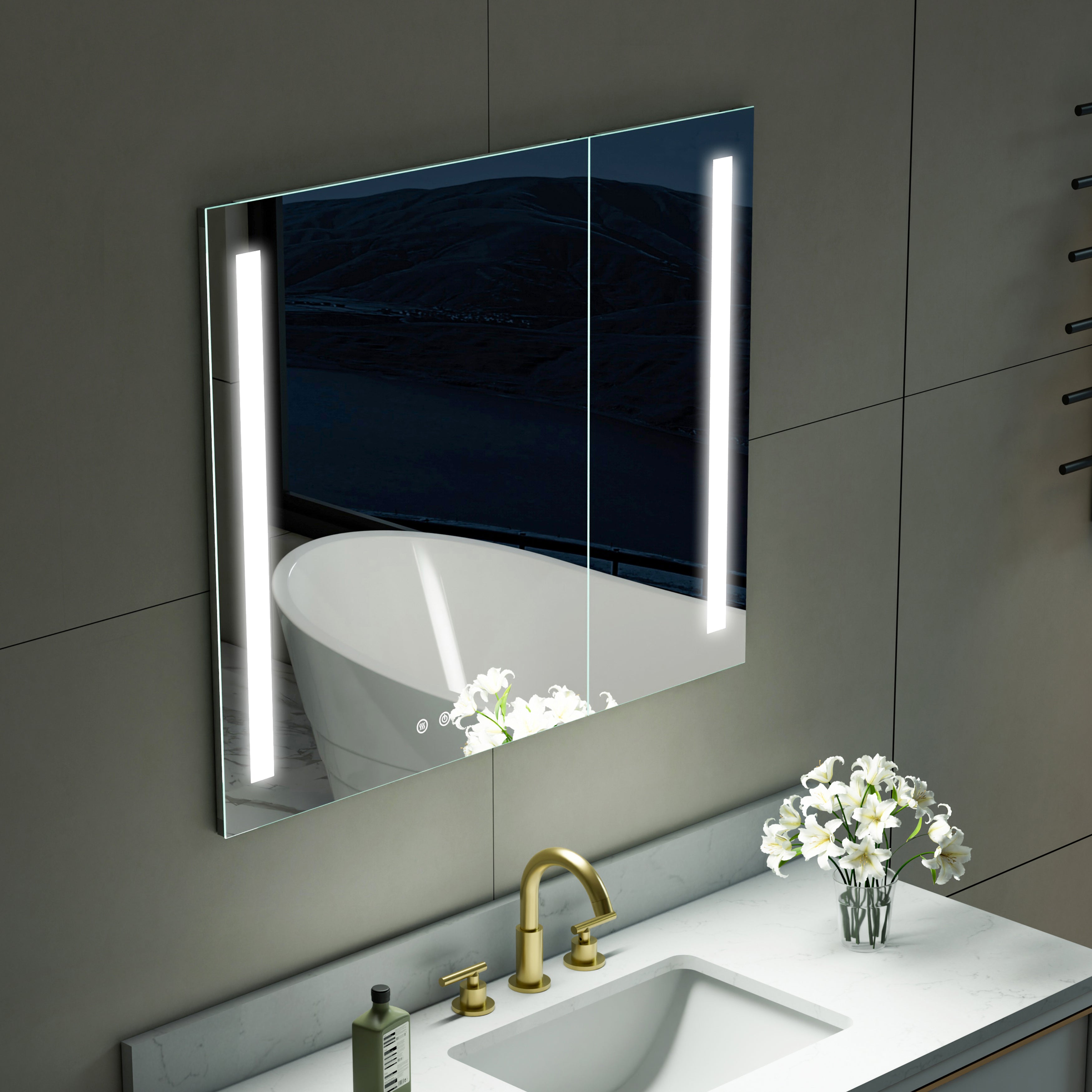 36 in. x 30 in. LED Lighted Surface/Recessed Mount Mirror Medicine Cabinet with Outlet