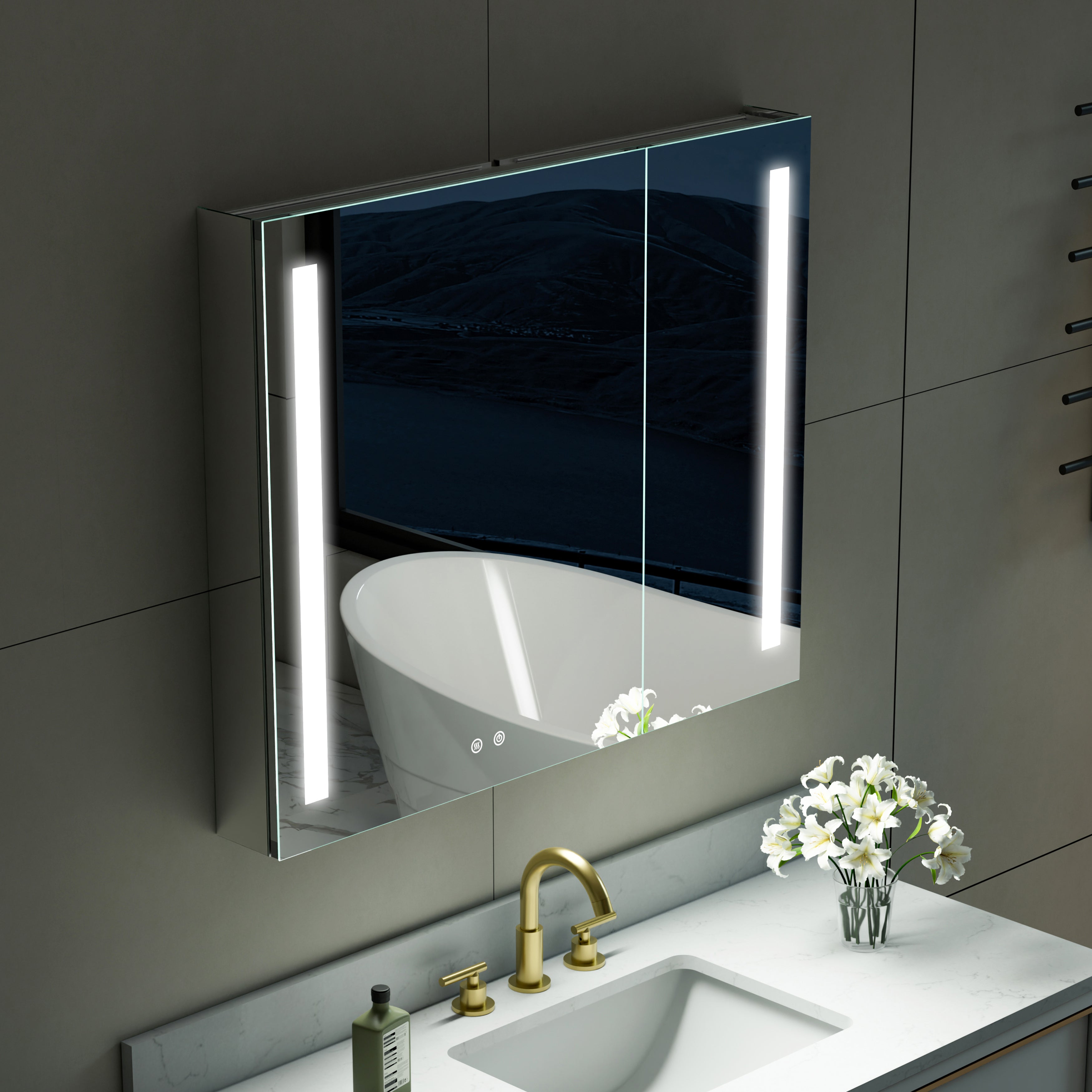 36 in. x 30 in. LED Lighted Surface/Recessed Mount Mirror Medicine Cabinet with Outlet