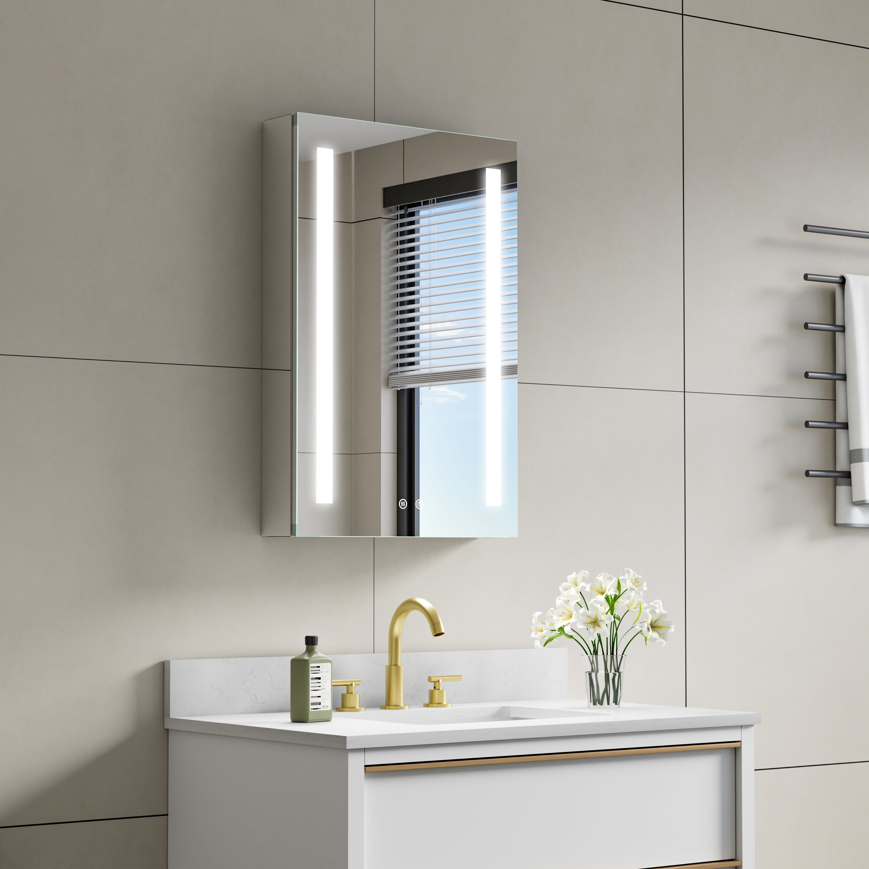20 in.x 30 in. LED Lighted Surface/Recessed Mount Mirror Medicine Cabinet with Outlet Left Side