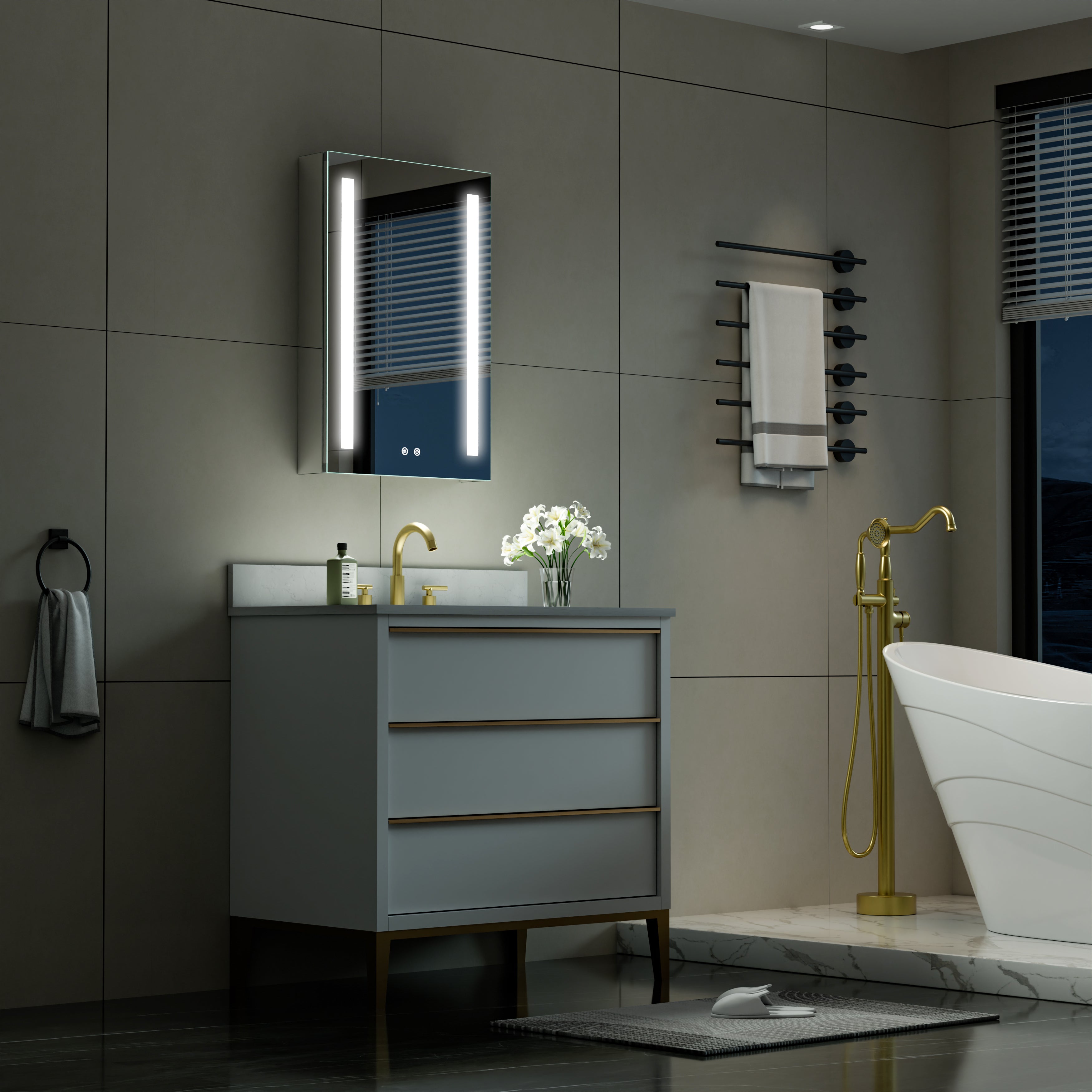 20 in. x 30 in. LED Lighted Surface/Recessed Mount Mirror Medicine Cabinet with Outlet Right Side