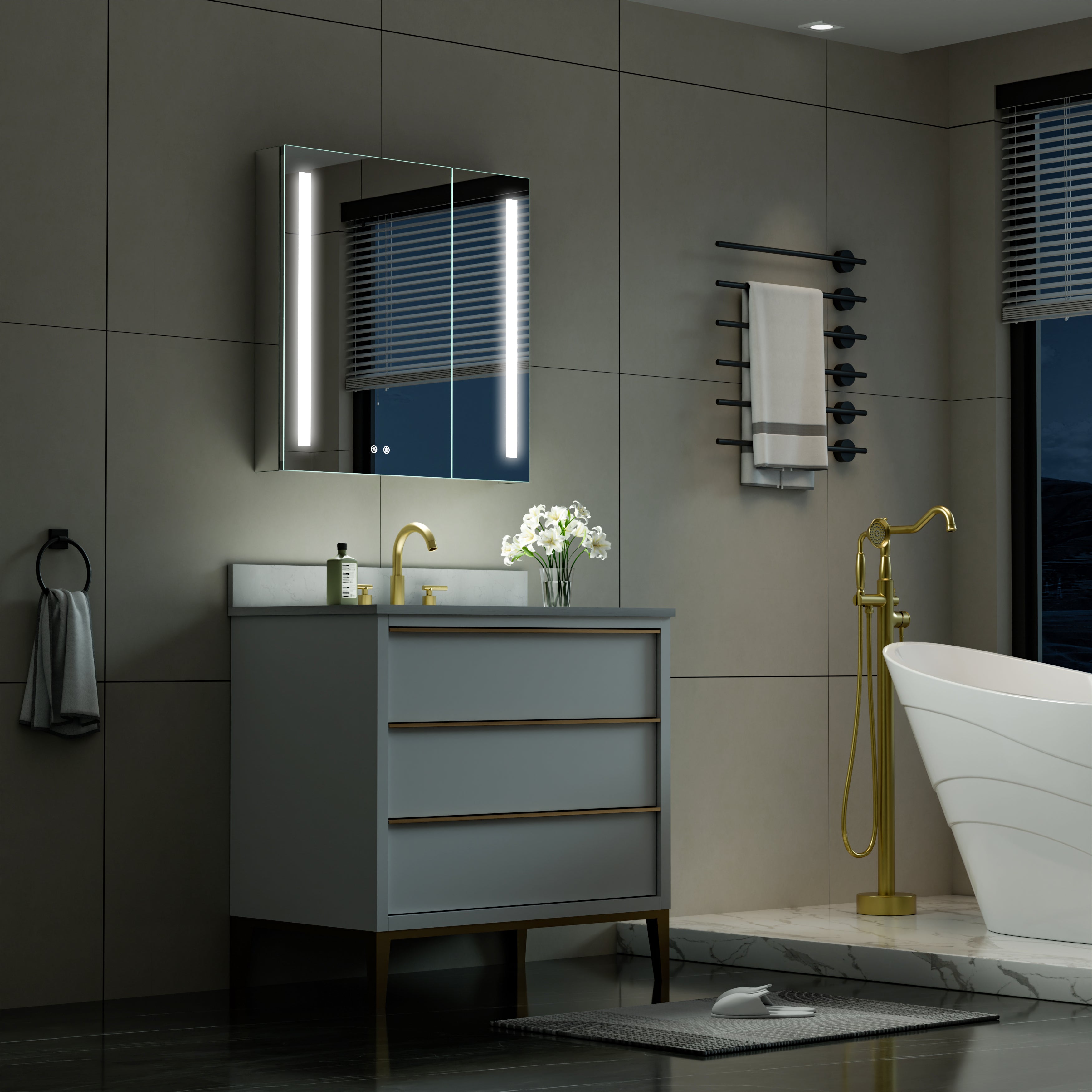 30 in. x 30 in. LED Lighted Surface/Recessed Mount Mirror Medicine Cabinet with Outlet