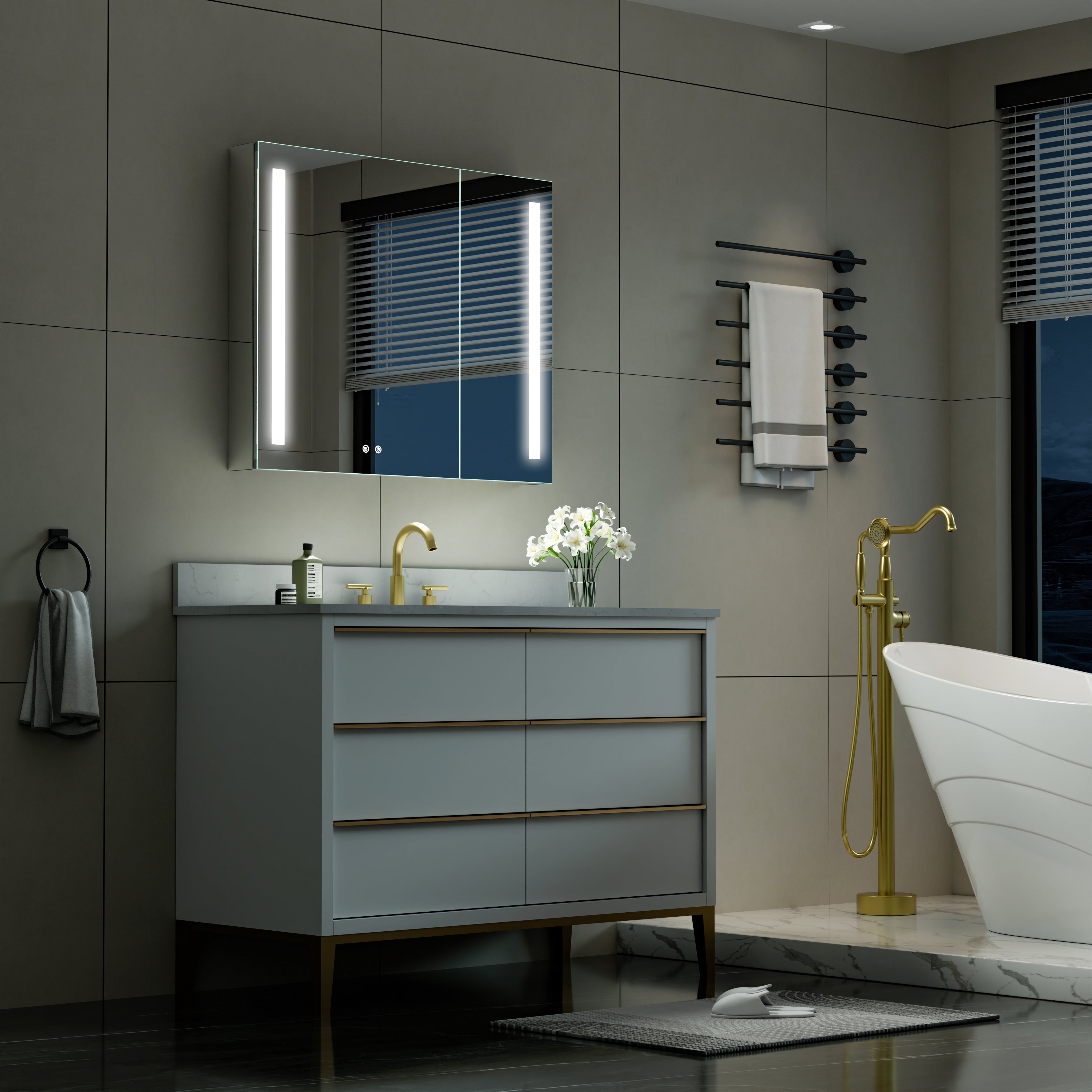 36 in. x 30 in. LED Lighted Surface/Recessed Mount Mirror Medicine Cabinet with Outlet