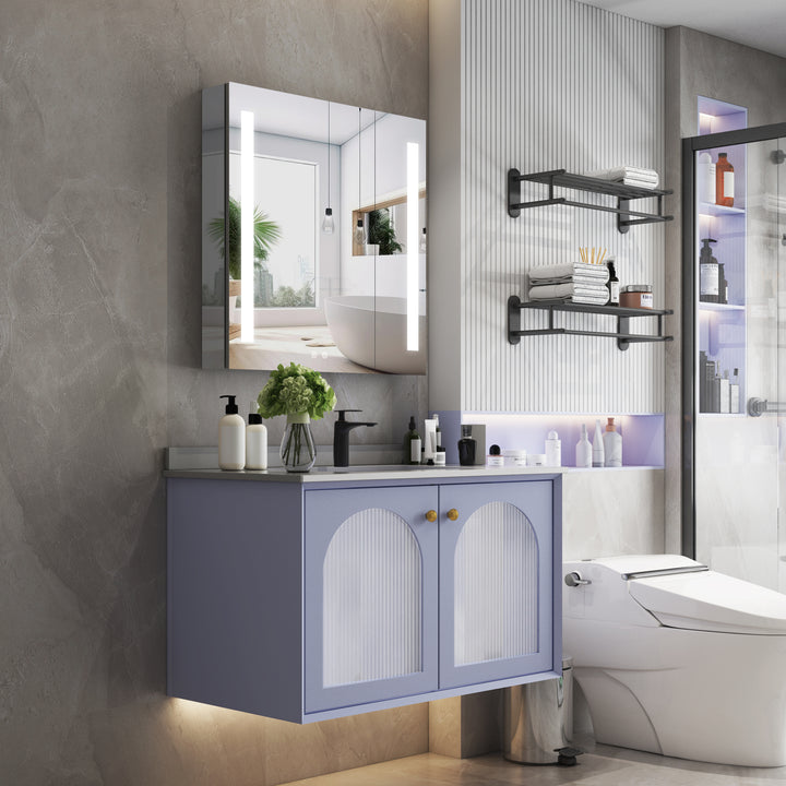 30" x 30" Lighted LED Surface/Recessed Mount Aluminum Mirrored Medicine Cabinet Anti-Fog Dimmable with Outlet