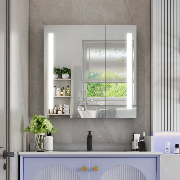30" x 30" Lighted LED Surface/Recessed Mount Aluminum Mirrored Medicine Cabinet Anti-Fog Dimmable with Outlet