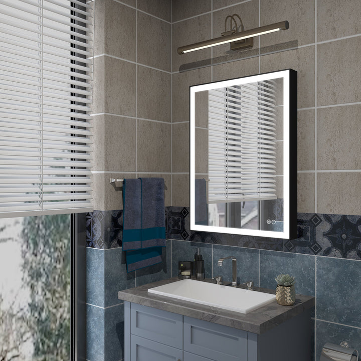 24 in. W x 32 in. H Aluminium Framed Rectangular LED Light Bathroom Vanity Mirror in Matte Black