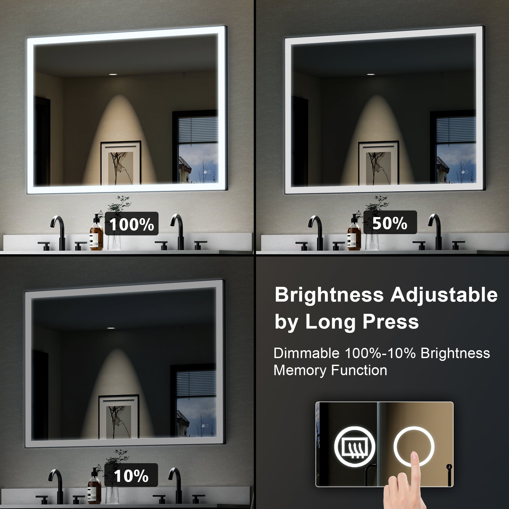 48 in. W x 36 in. H Aluminium Framed Rectangular LED Light Bathroom Vanity Mirror in Matte Black