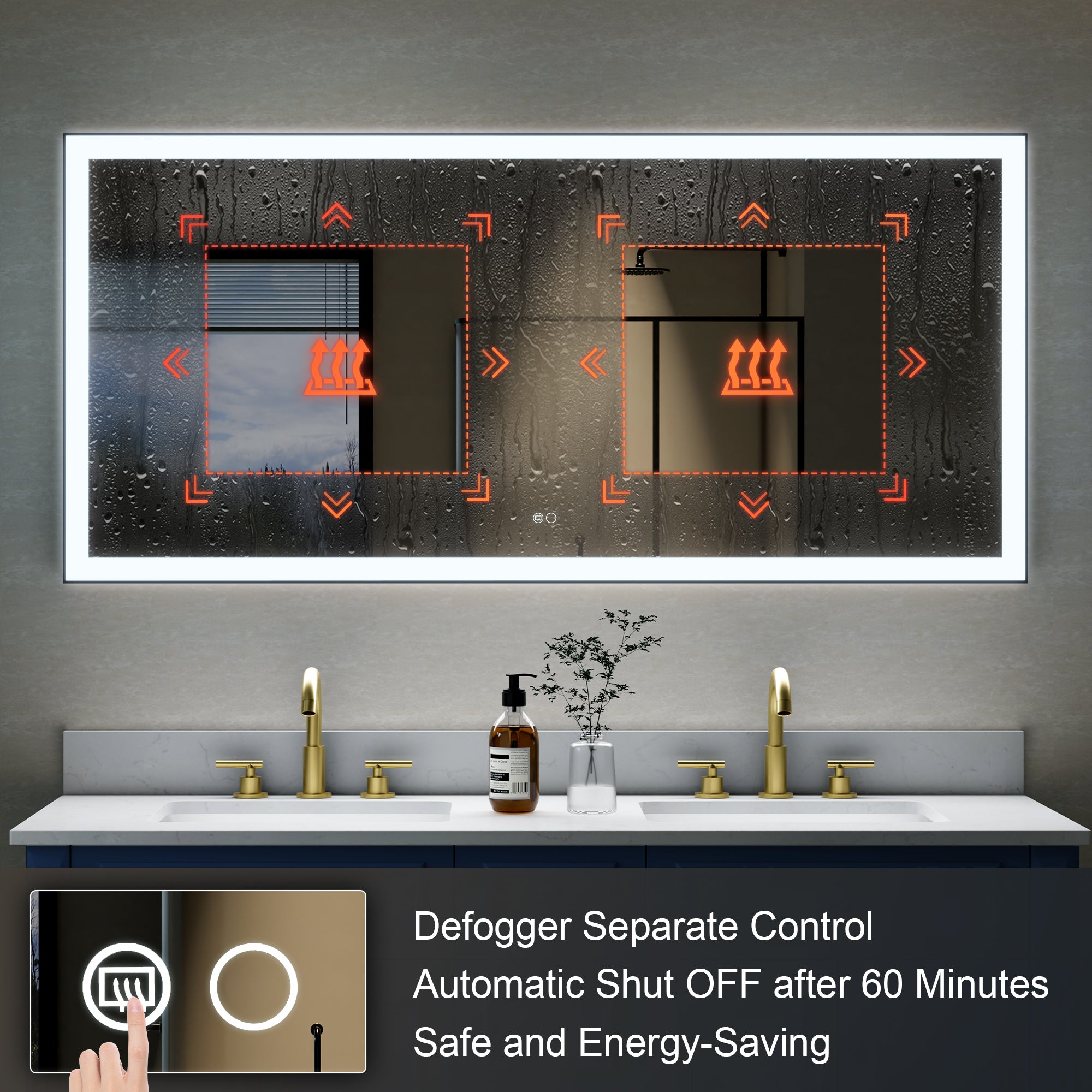 60 in. W x 28 in. H Aluminium Framed Rectangular LED Light Bathroom Vanity Mirror in Matte Black