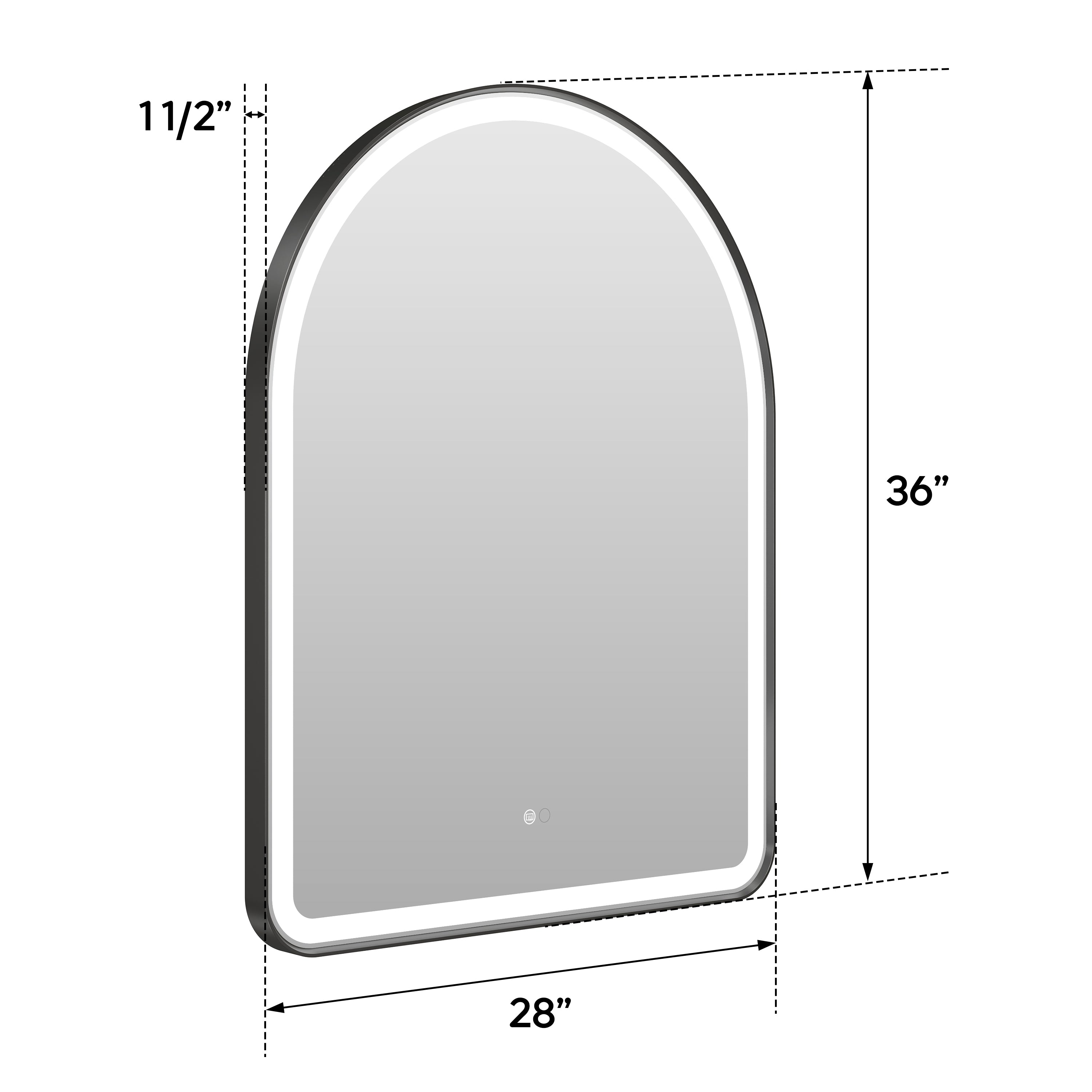 28 in. W x 36 in. H Arched Black Framed LED Light Mirror, Wall Anti-Fog Bathroom Vanity Mirror