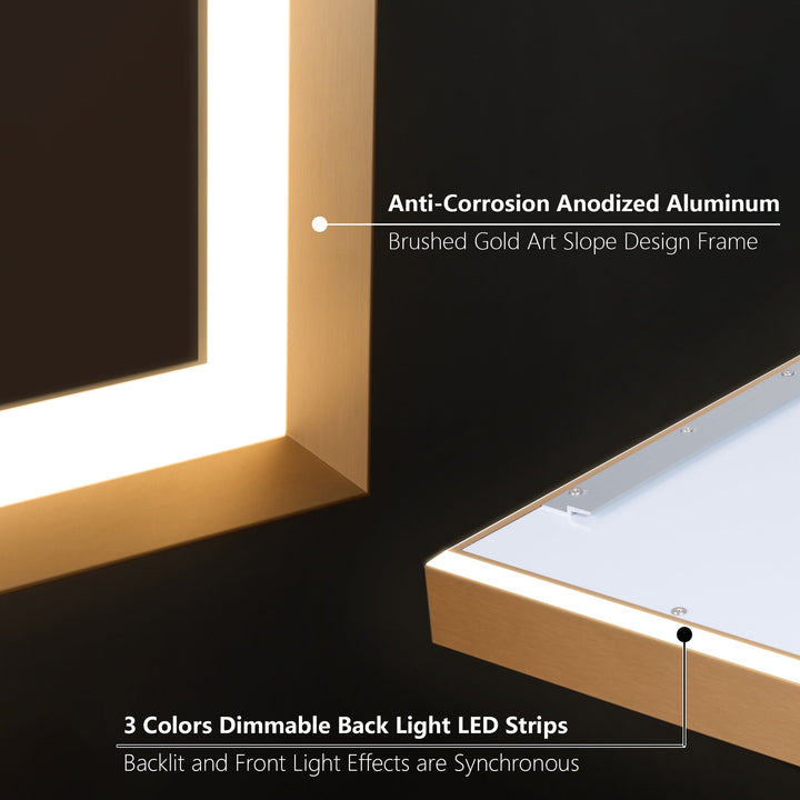 40 in. W x 32 in. H Aluminium Framed Front and Back LED Light Bathroom Vanity Mirror in Brushed Gold