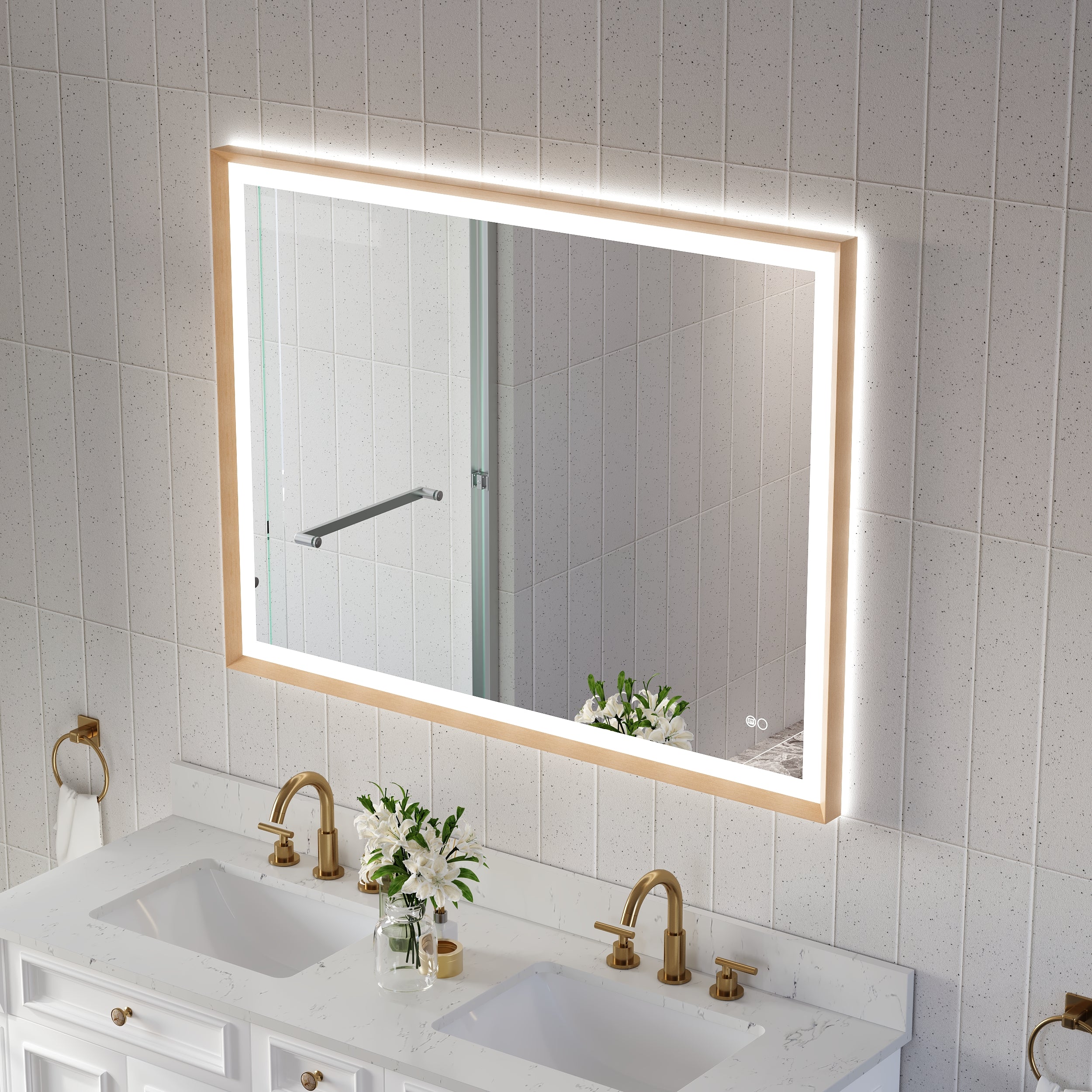48 in. W x 36 in. H Aluminum Framed Front and Back LED Light Bathroom Vanity Mirror in Brushed Gold