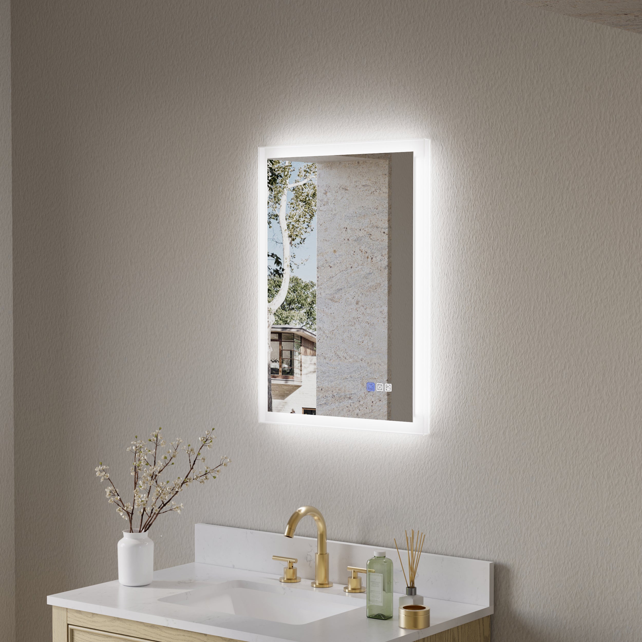 20 in. W x 28 in. H LED Light Mirror Rectangular Fog Free Frameless Bathroom Vanity Mirror