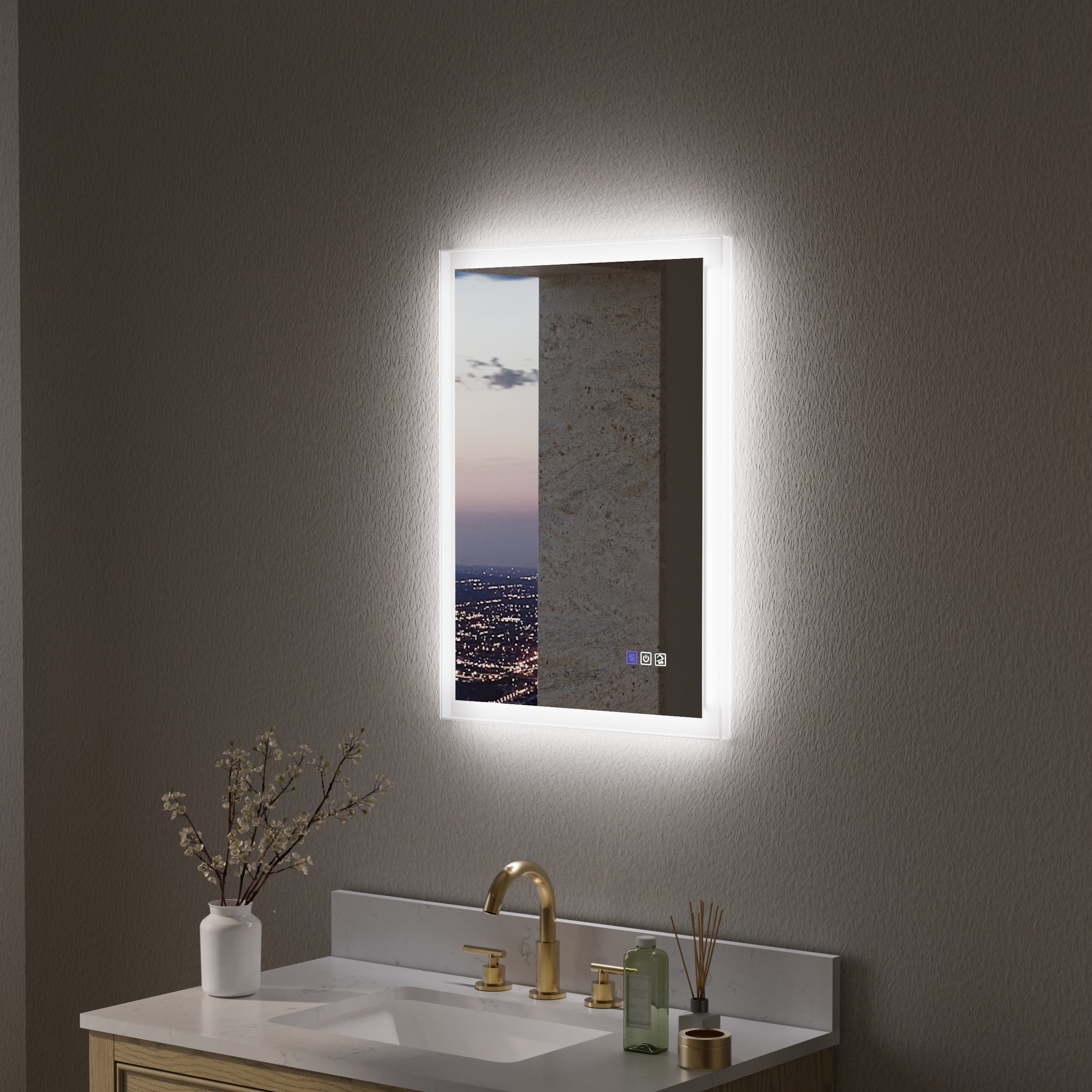 20 in. W x 28 in. H LED Light Mirror Rectangular Fog Free Frameless Bathroom Vanity Mirror