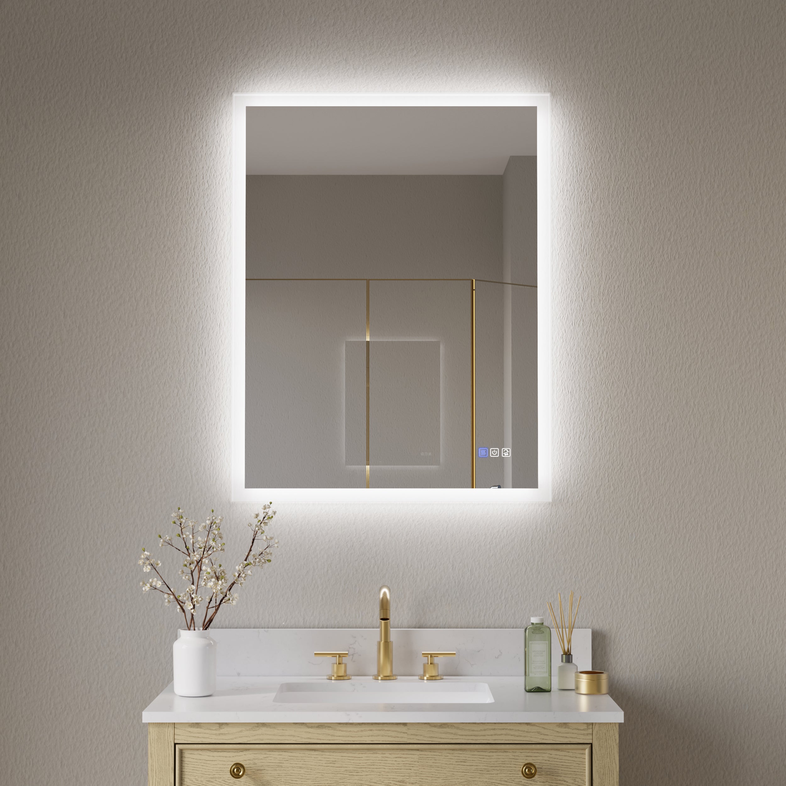28 in. W x 36 in. H LED Light Mirror Rectangular Fog Free Frameless Bathroom Vanity Mirror