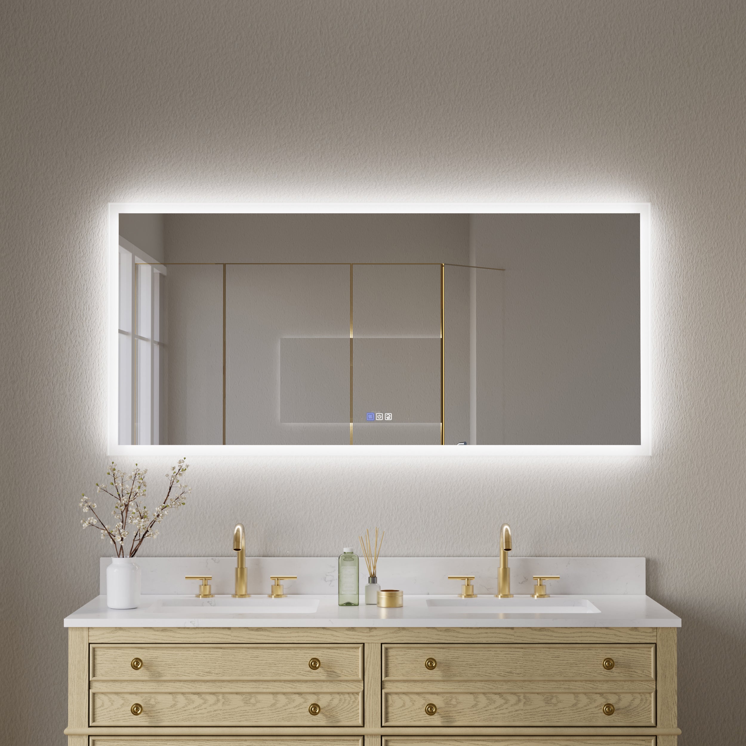 60 in. W x 28 in. H LED Light Mirror Rectangular Fog Free Frameless Bathroom Vanity Mirror