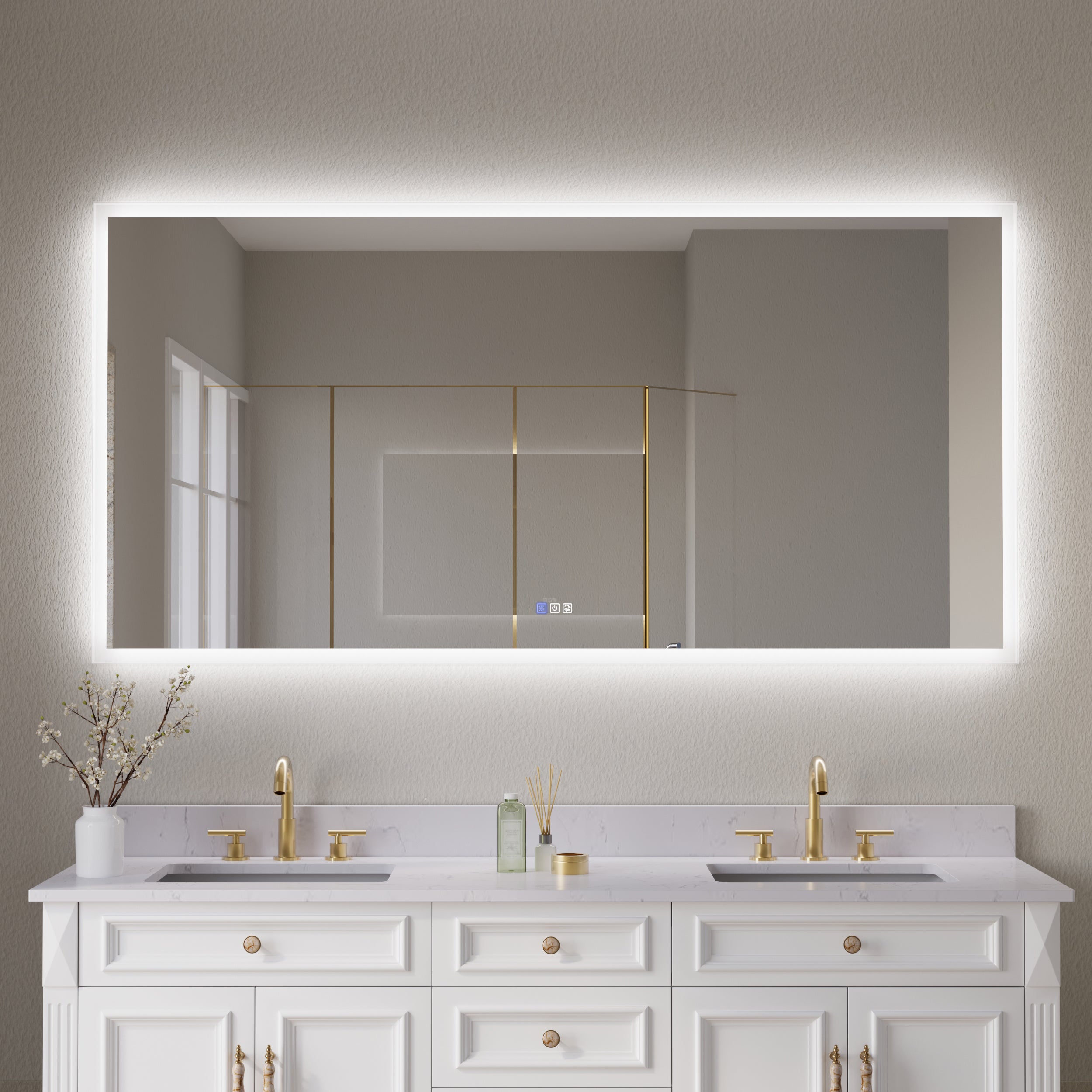 72 in. W x36 in. H LED Light Mirror Rectangular Fog Free Frameless Bathroom Vanity Mirror
