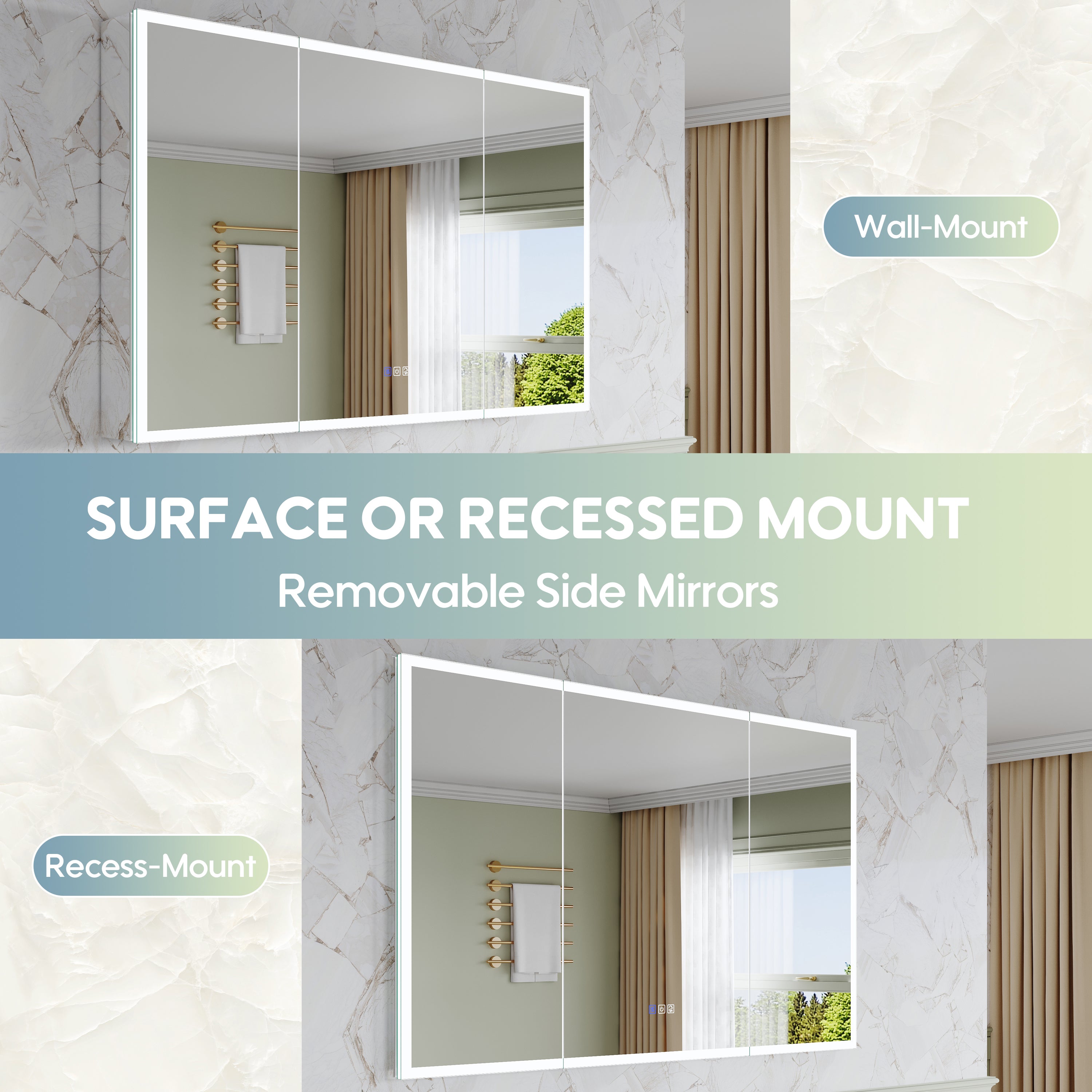 48 in. x 30 in. Rectangular Recessed/Surface Mount Medicine Cabinet with Mirror and LED Light