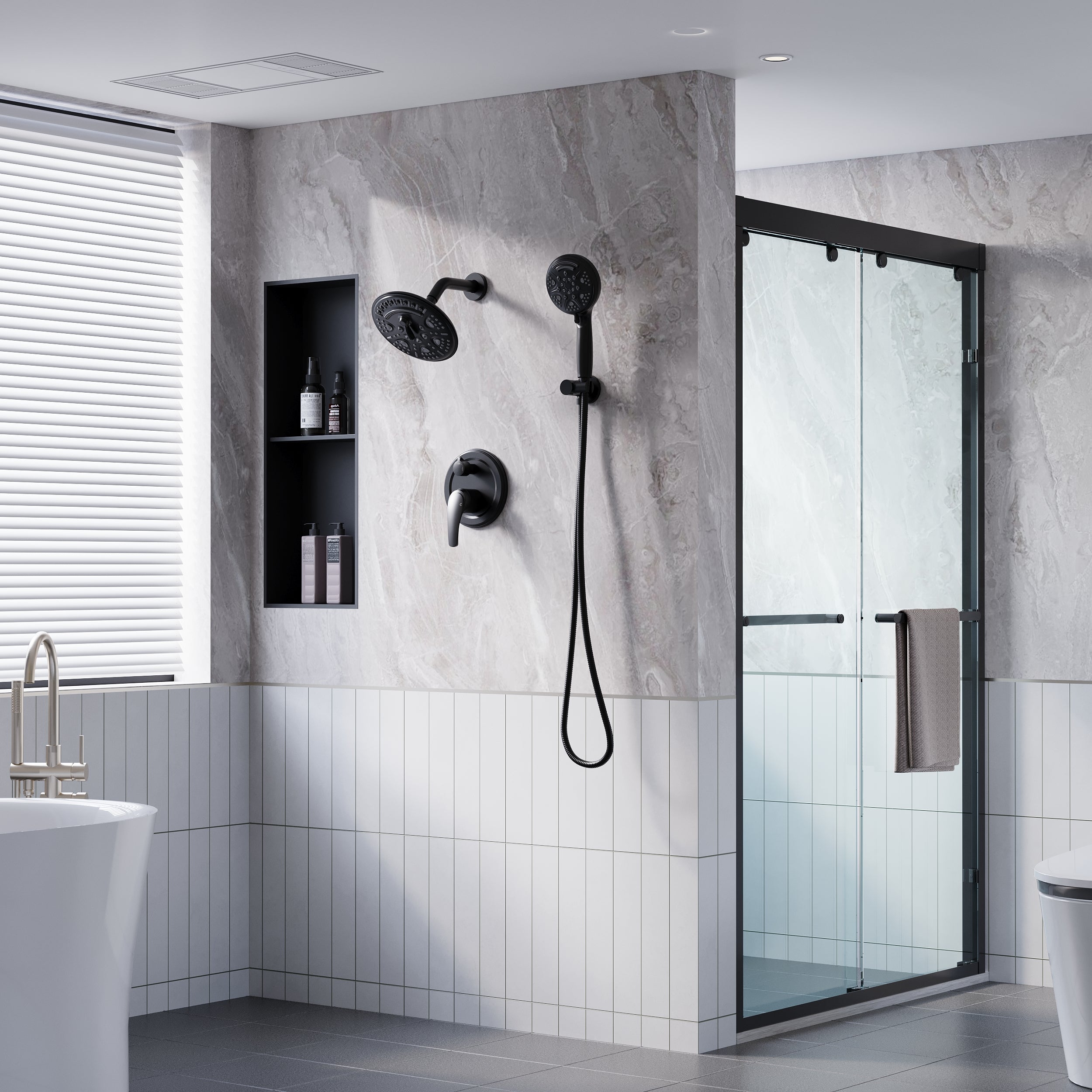 8 inch Wall Mount 6-Spray Patterns Rain Shower Head and 9-Function Handheld Shower Combo