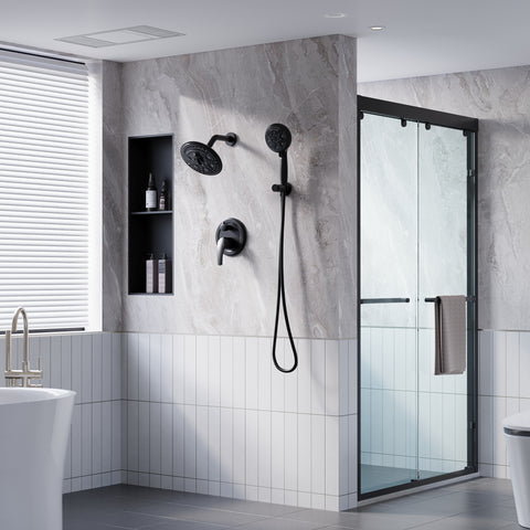 8 inch Wall Mount 6-Spray Patterns Rain Shower Head and 9-Function Handheld Shower Combo