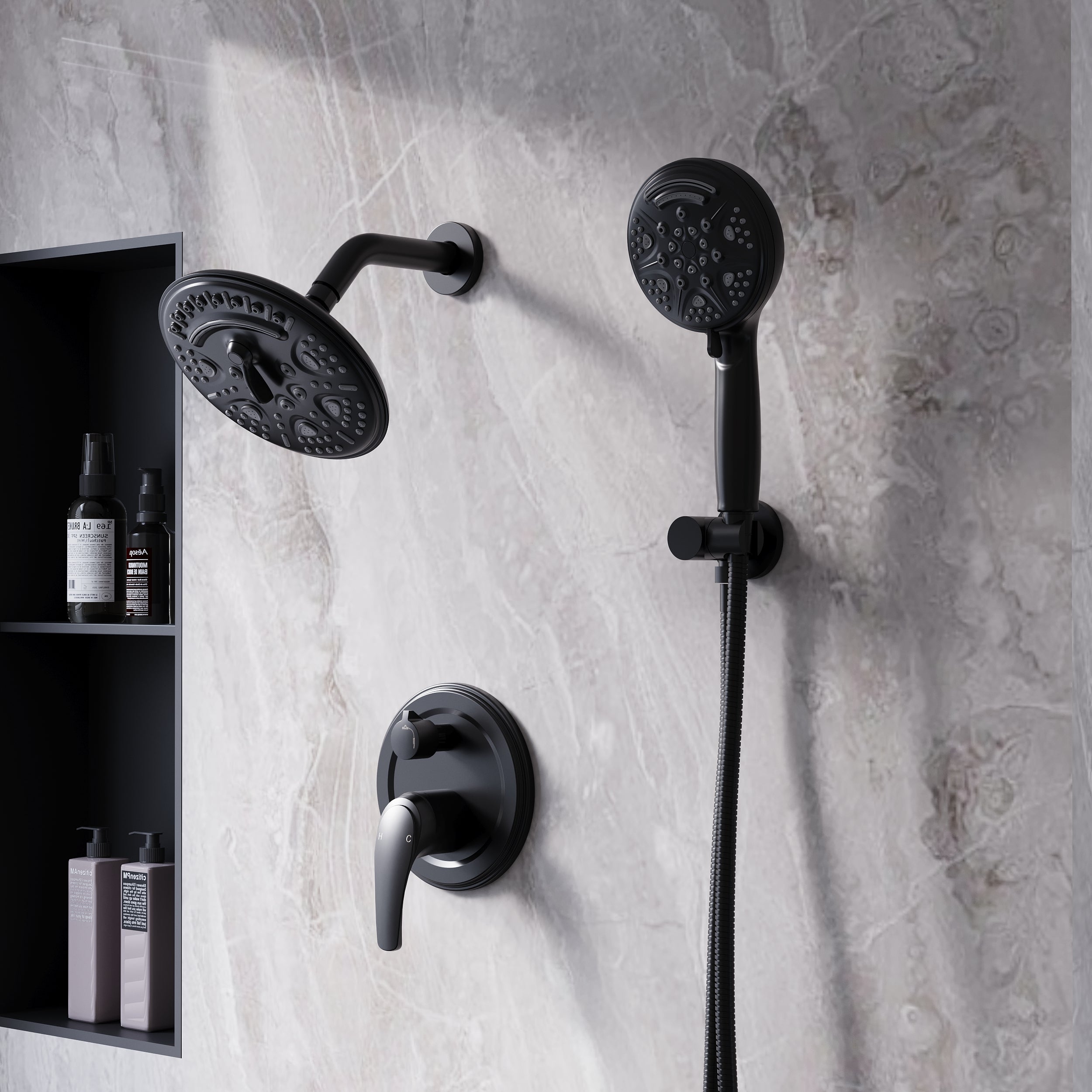 8 inch Wall Mount 6-Spray Patterns Rain Shower Head and 9-Function Handheld Shower Combo