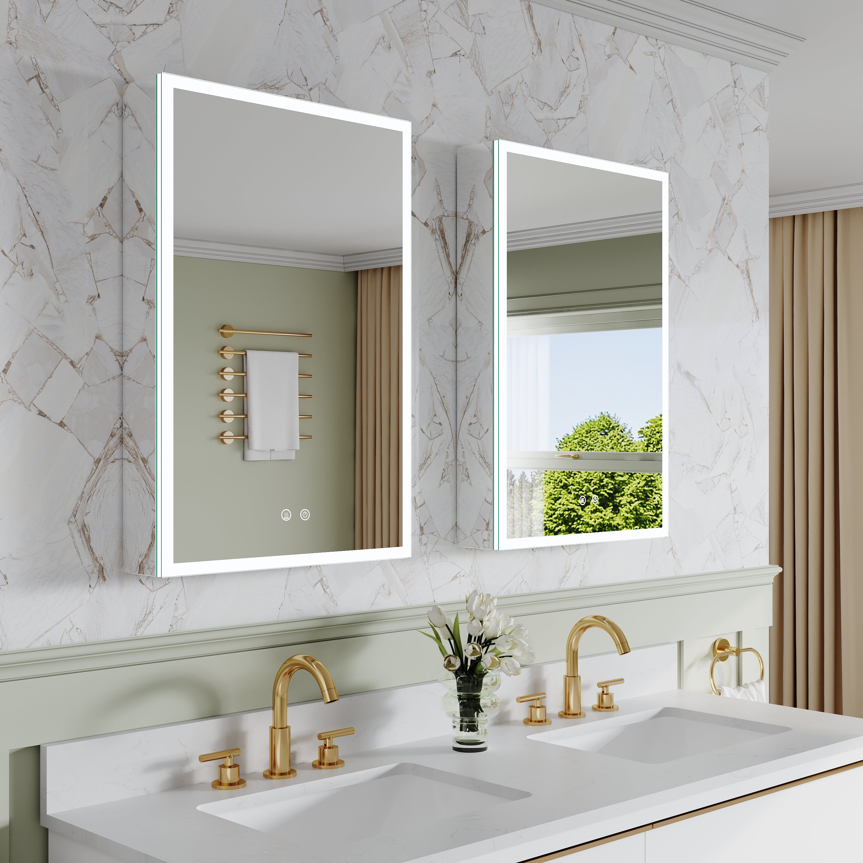 2-Pack 20" x 30" LED Medicine Cabinet with Mirror, Recessed or Surface Mount, Left/Right Hinge, Rectangular