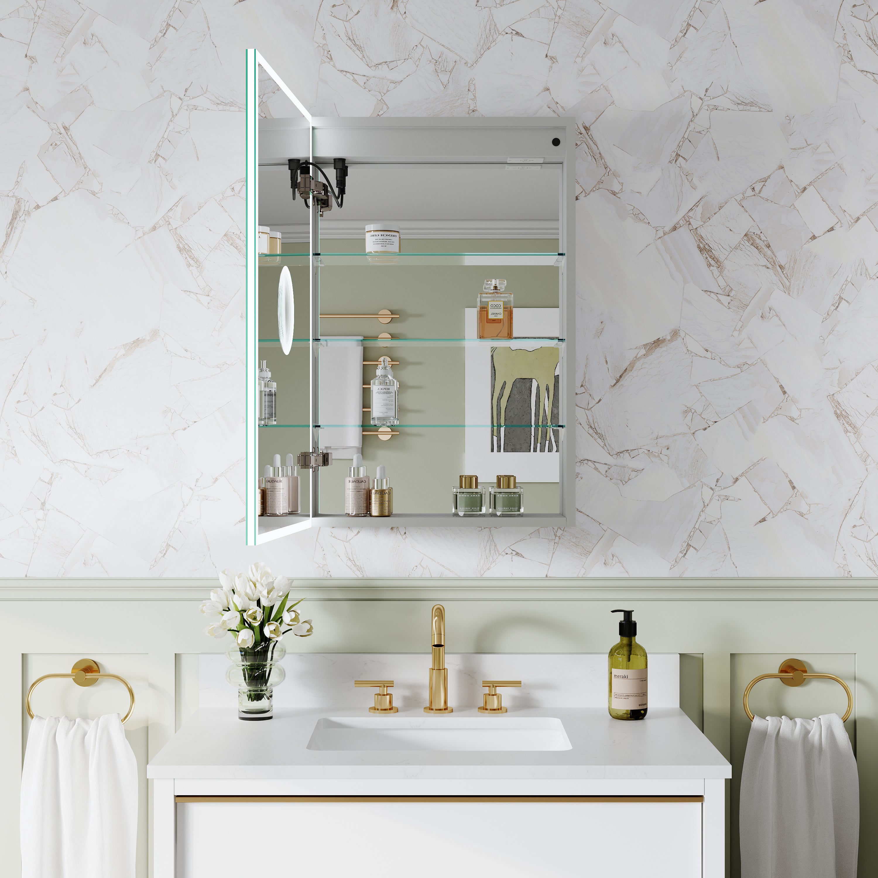 20 in. x 30 in. Rectangular Recessed/Surface Mount Left Medicine Cabinet with 3x Magnifier Mirror and LED Light