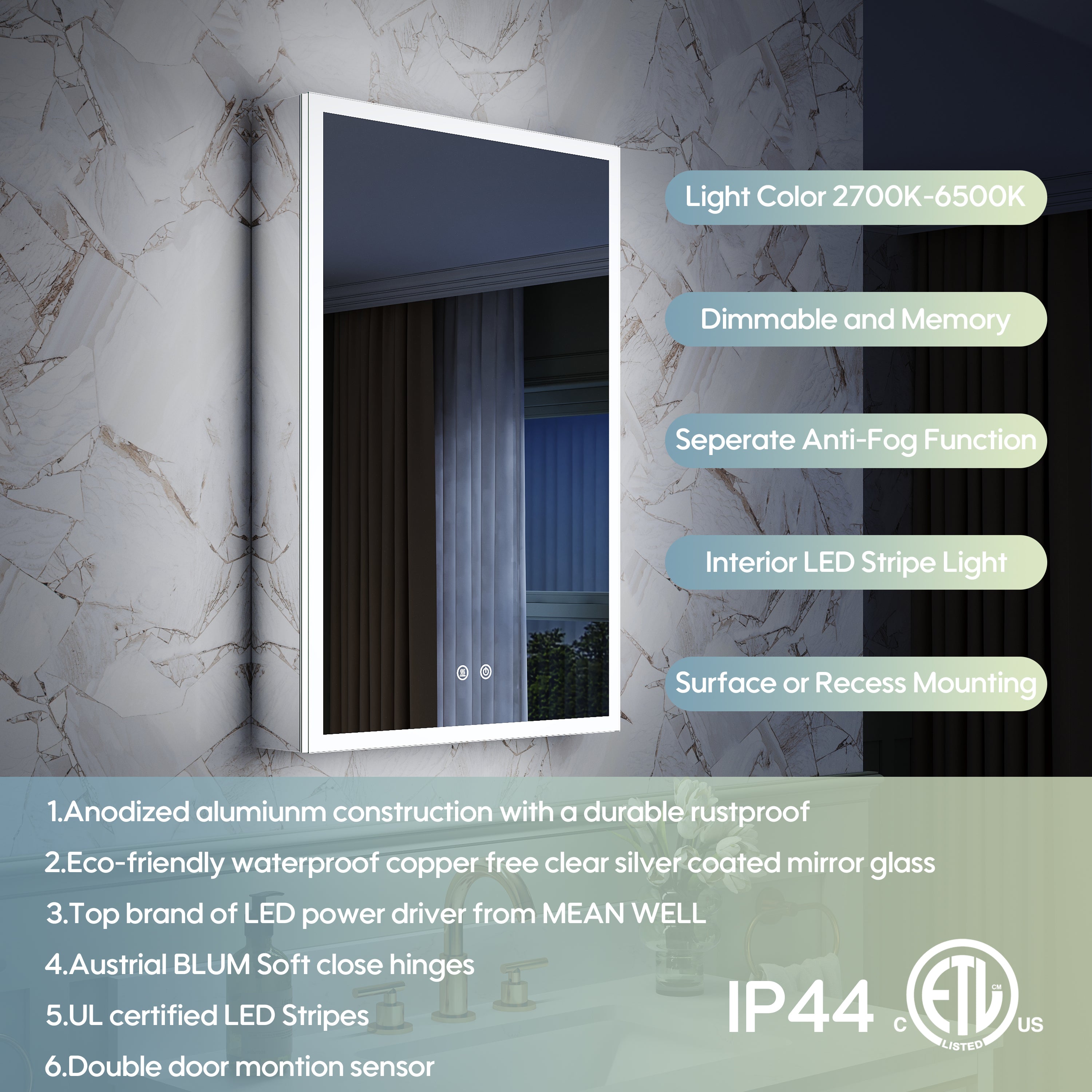 20 in. x 30 in. Rectangular Recessed/Surface Mount Left Medicine Cabinet with 3x Magnifier Mirror and LED Light