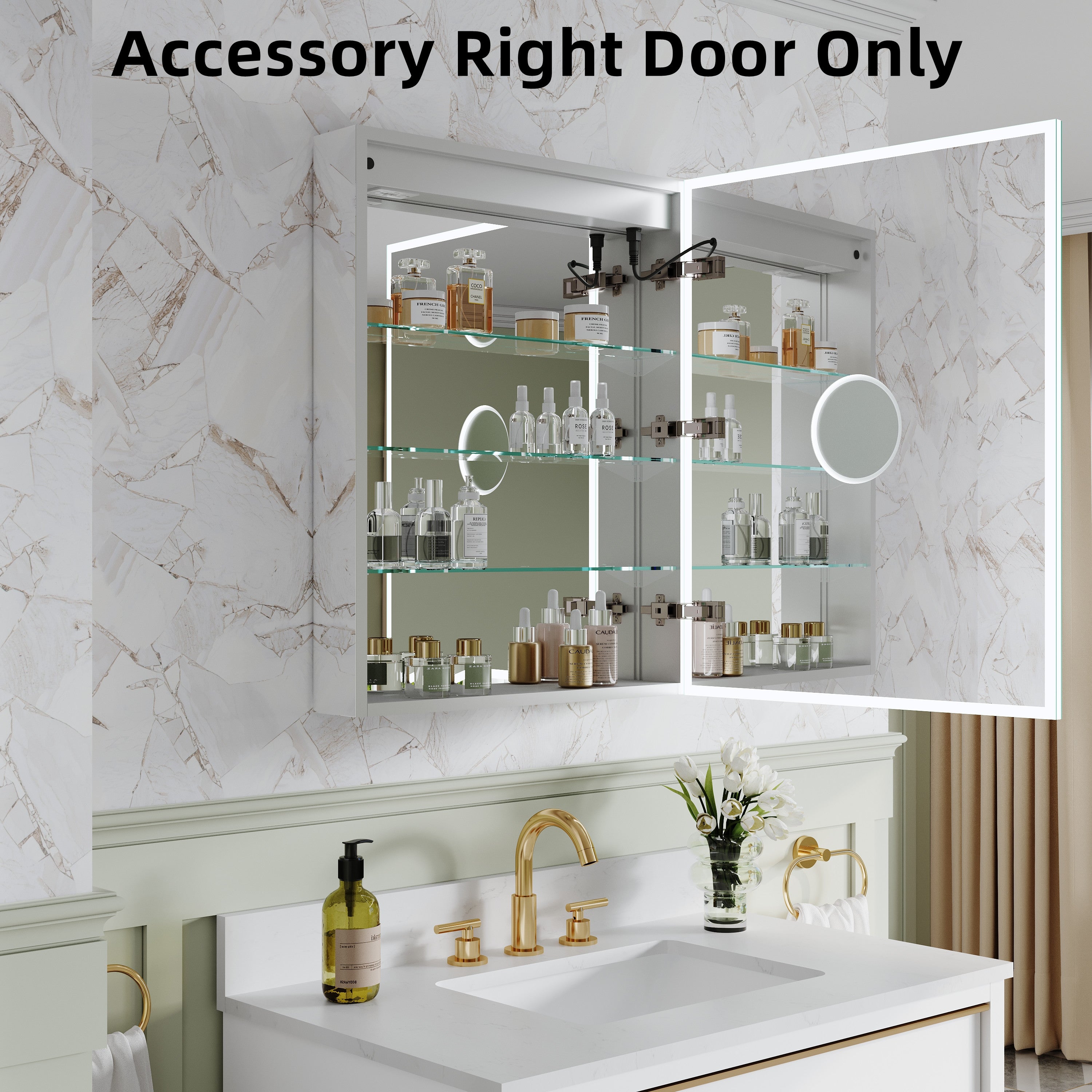 Replacement Right Door for 24 in. x 30 in. LED Medicine Cabinet with Mirror, Right Hinge, W8MCL2430R