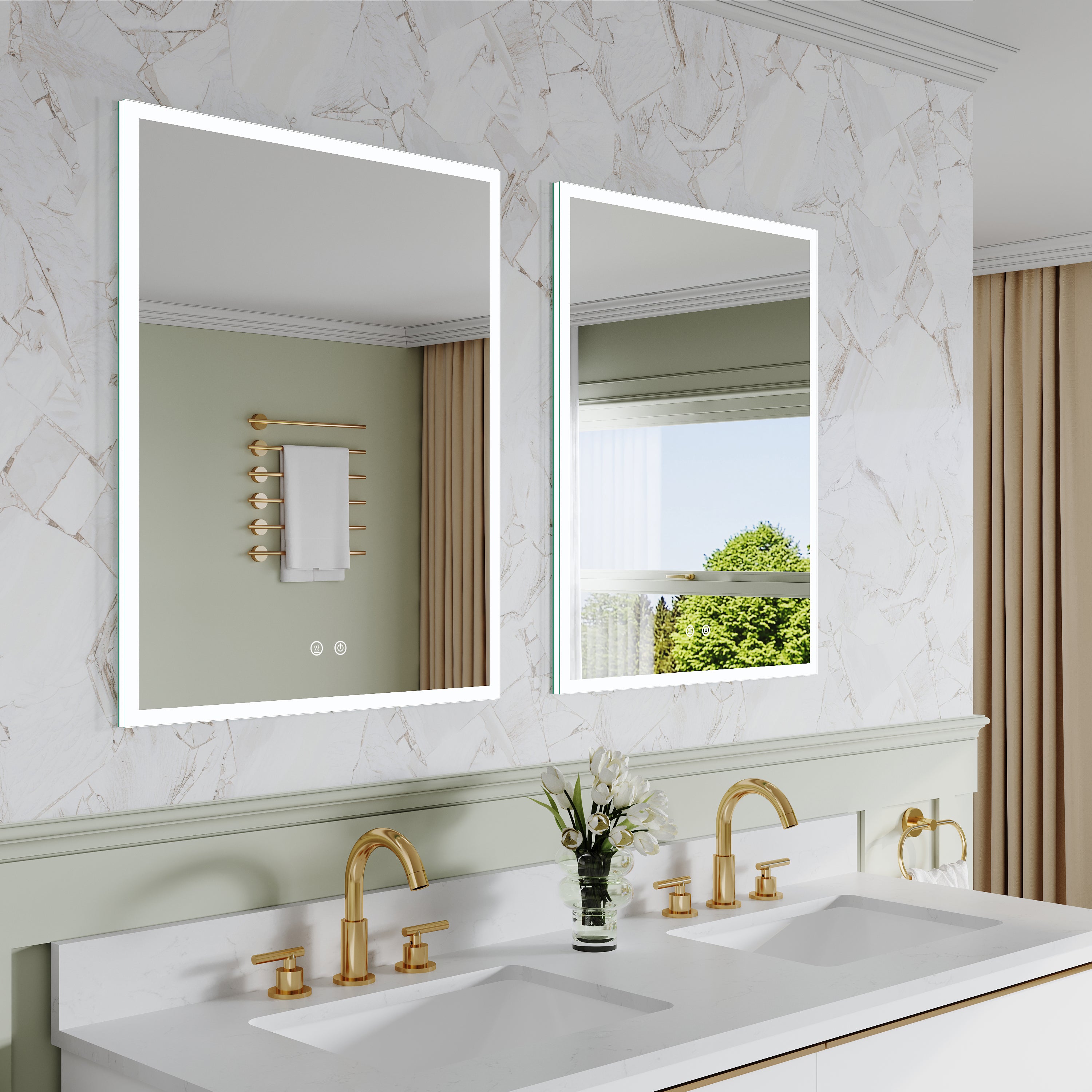 2-Pack 24" x 30" LED Medicine Cabinet with Mirror, Recessed or Surface Mount, Left/Right Hinge, Rectangular