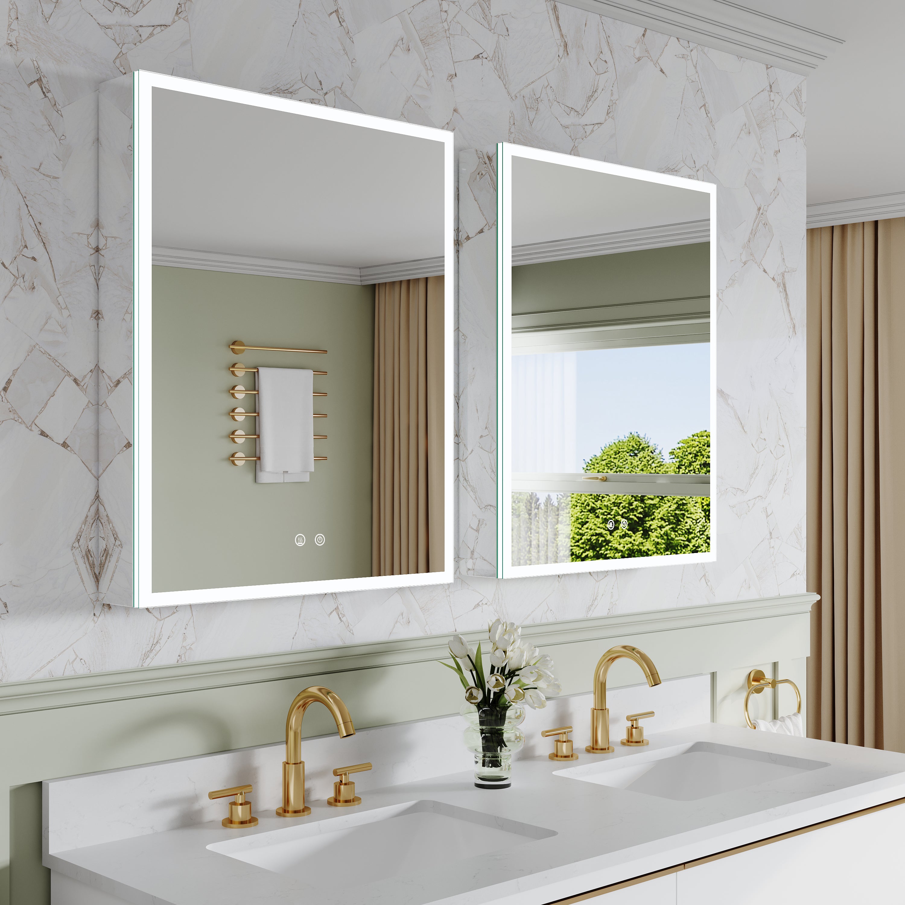 2-Pack 24" x 30" LED Medicine Cabinet with Mirror, Recessed or Surface Mount, Left/Right Hinge, Rectangular