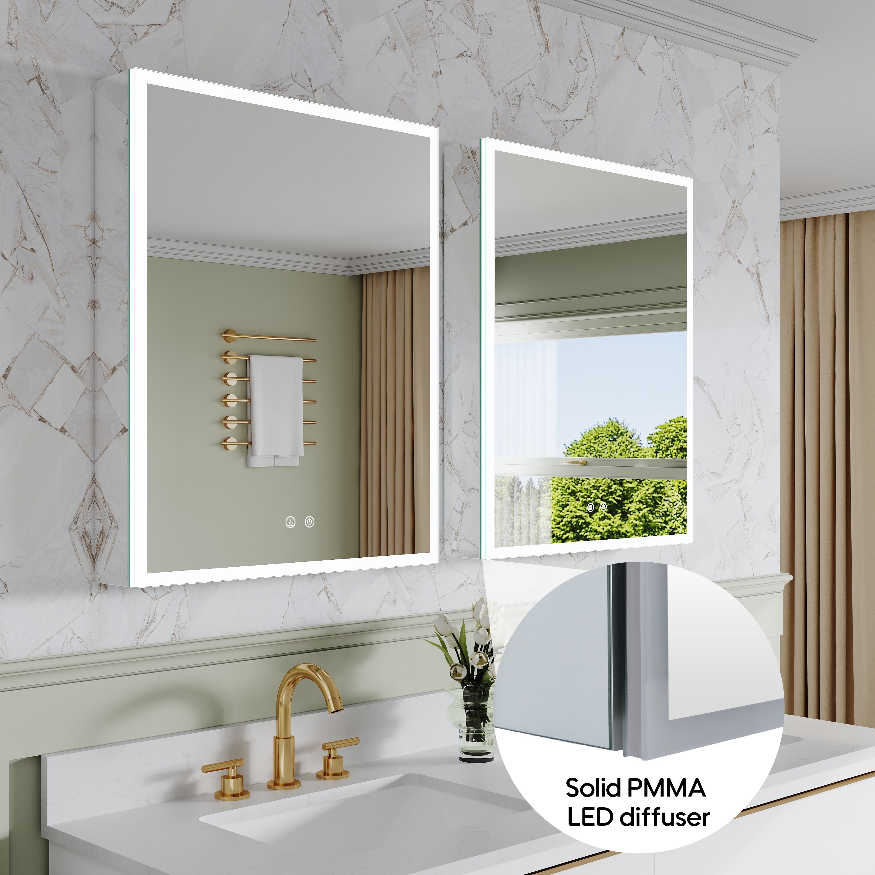 2-Pack 24" x 30" LED Medicine Cabinet with Mirror, Recessed or Surface Mount, Left/Right Hinge, Rectangular