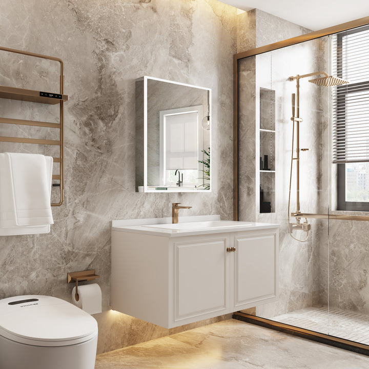 24 in. x 30 in. Rectangular Recessed/Surface Mount Left Medicine Cabinet with Mirror and LED Light