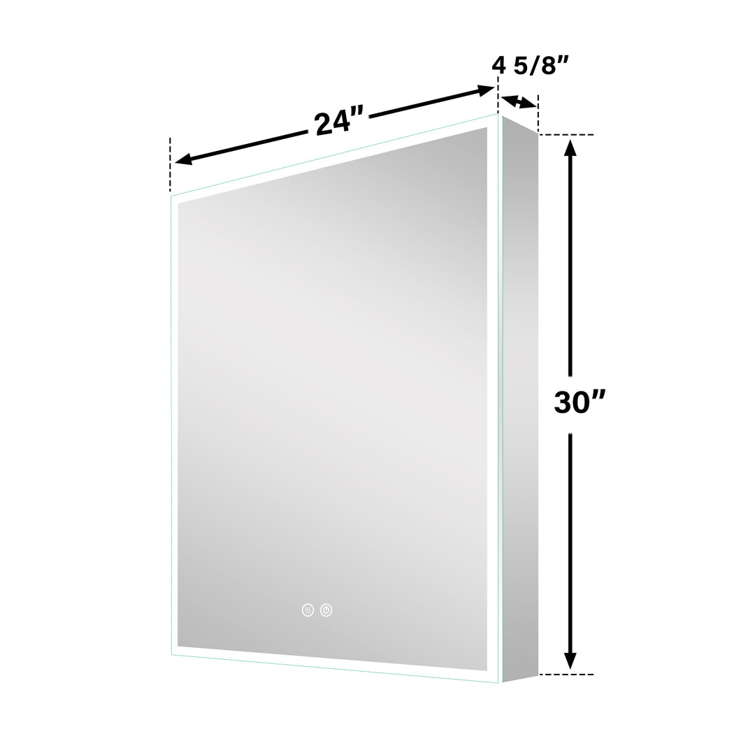 24 in. x 30 in. Rectangular Recessed/Surface Mount Right Medicine Cabinet with Mirror and LED Light