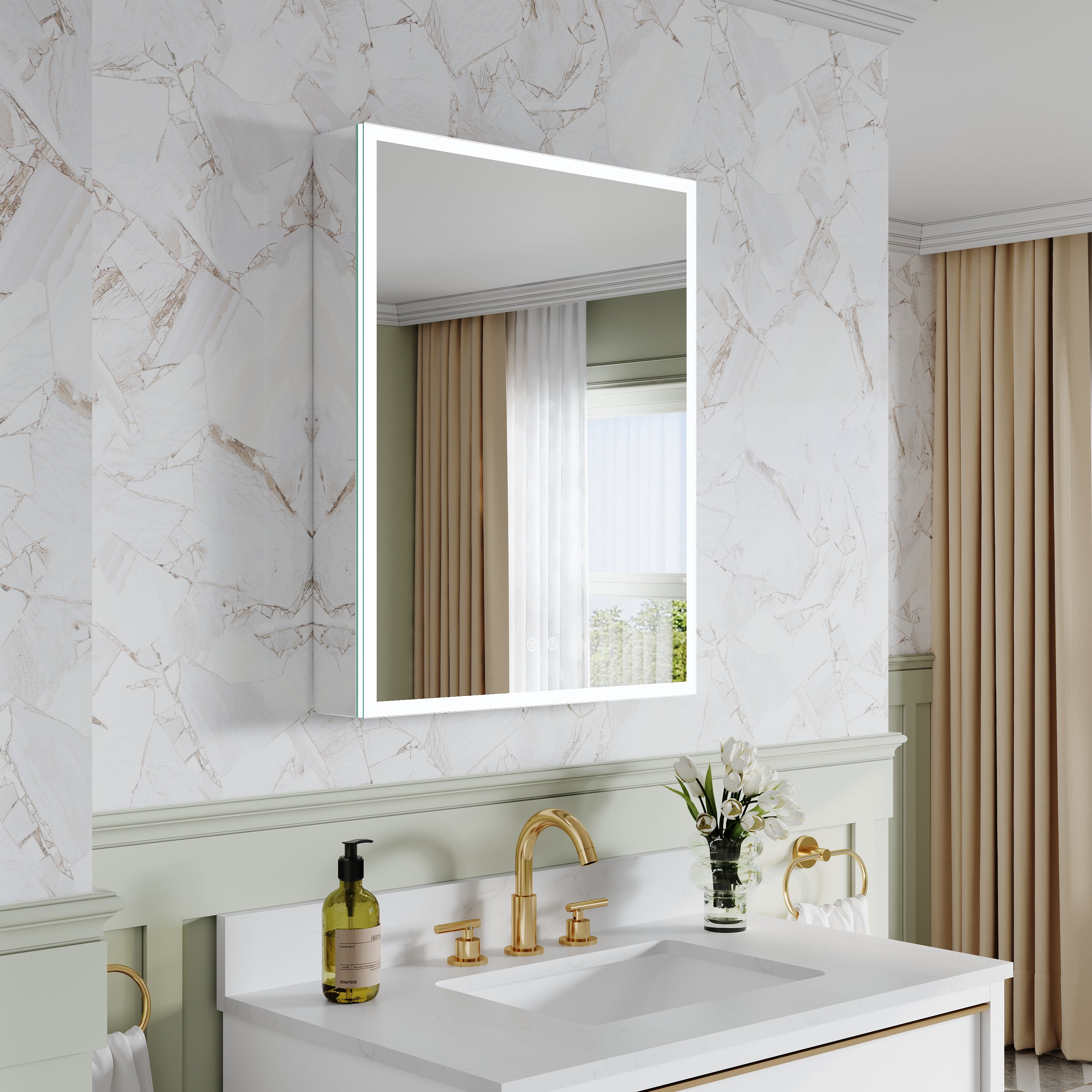 24 in. x 30 in. Rectangular Recessed/Surface Mount Left Medicine Cabinet with Mirror and LED Light