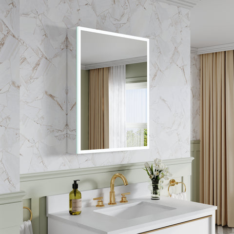 24 in. x 30 in. Rectangular Recessed/Surface Mount Left Medicine Cabinet with Mirror and LED Light
