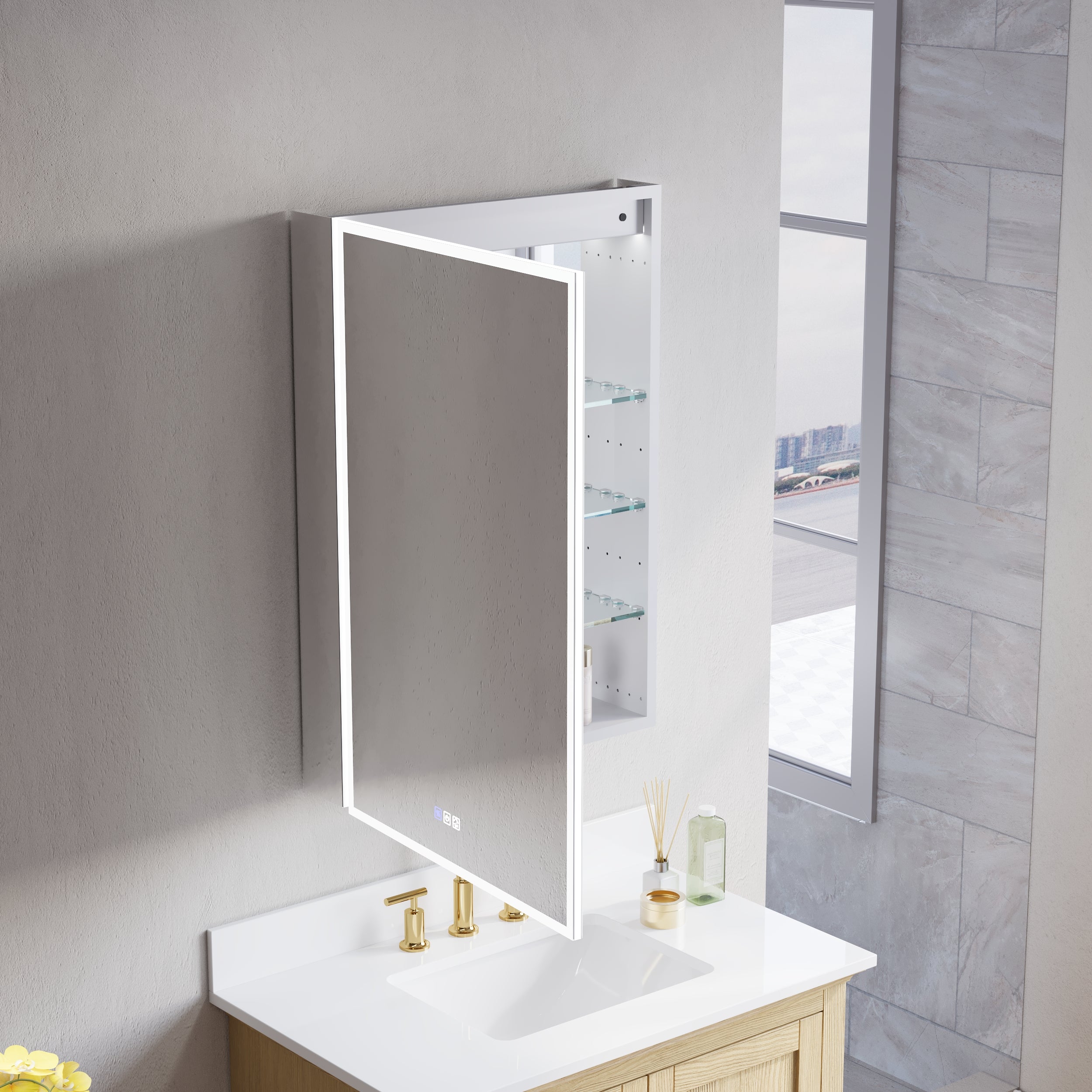 24 in. x 36 in. Upgraded Recessed/Surface Mount Left LED Medicine Cabinet with 3X Magnifier Glass Mirror