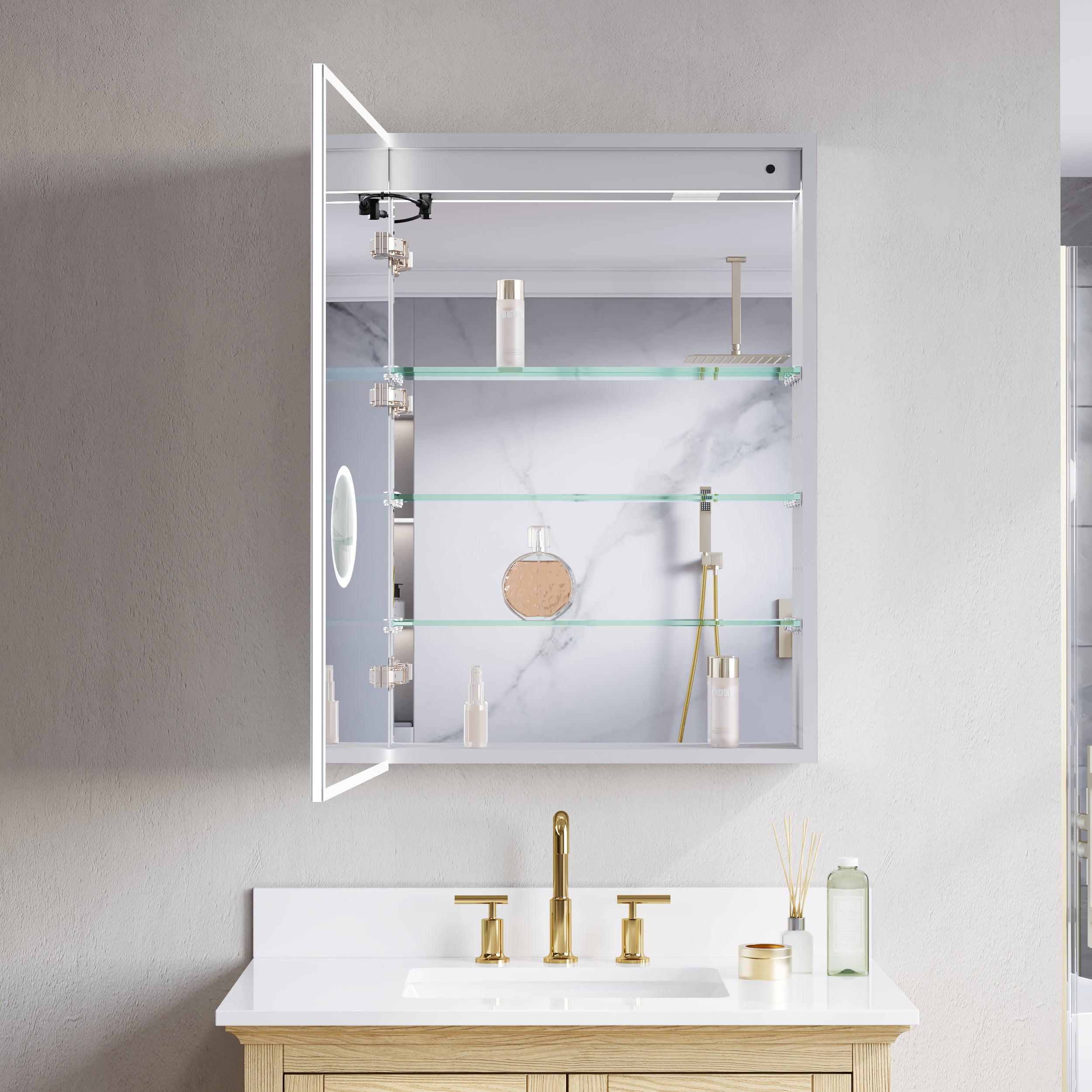 2-Pack 24 in. x 36 in. Recessed/Surface Mount LED Medicine Cabinet with 3X Magnifier Glass Mirror, Left Hinge+Right Hinge