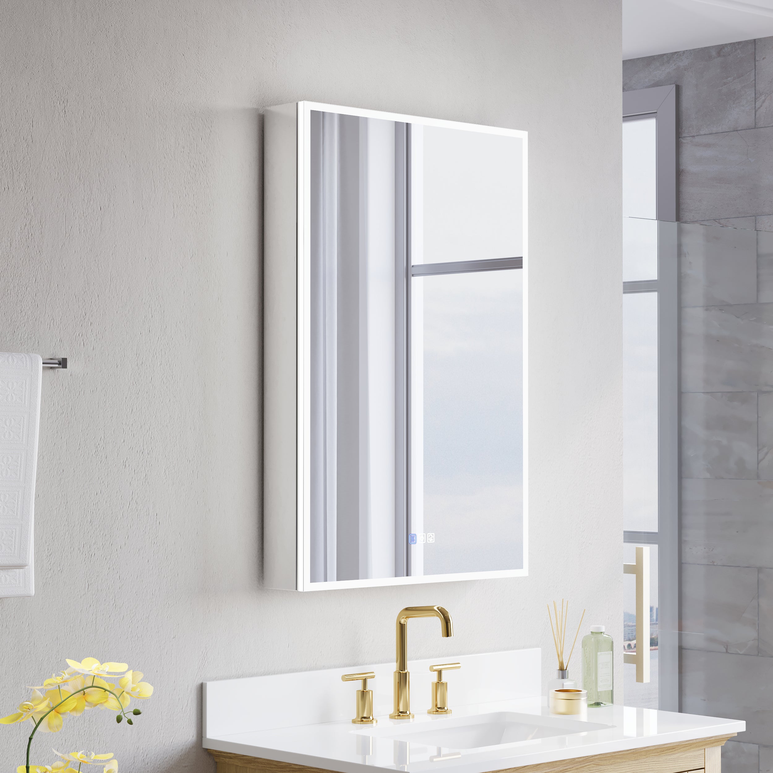 24 in. x 36 in. Upgraded Recessed/Surface Mount Left LED Medicine Cabinet with 3X Magnifier Glass Mirror