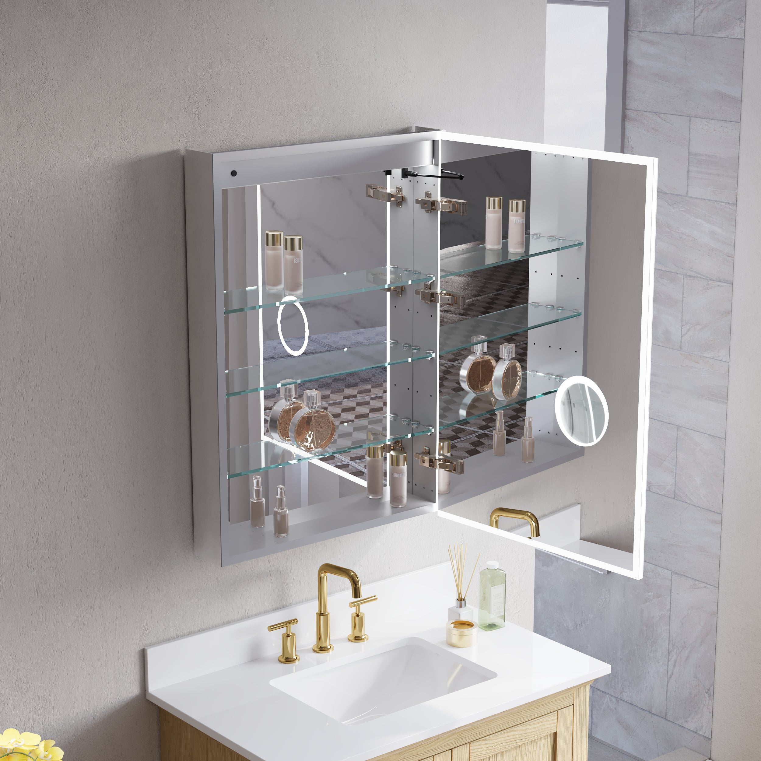 24 in. x 36 in. Upgraded Recessed/Surface Mount Right LED Medicine Cabinet with 3X Magnifier Glass Mirror