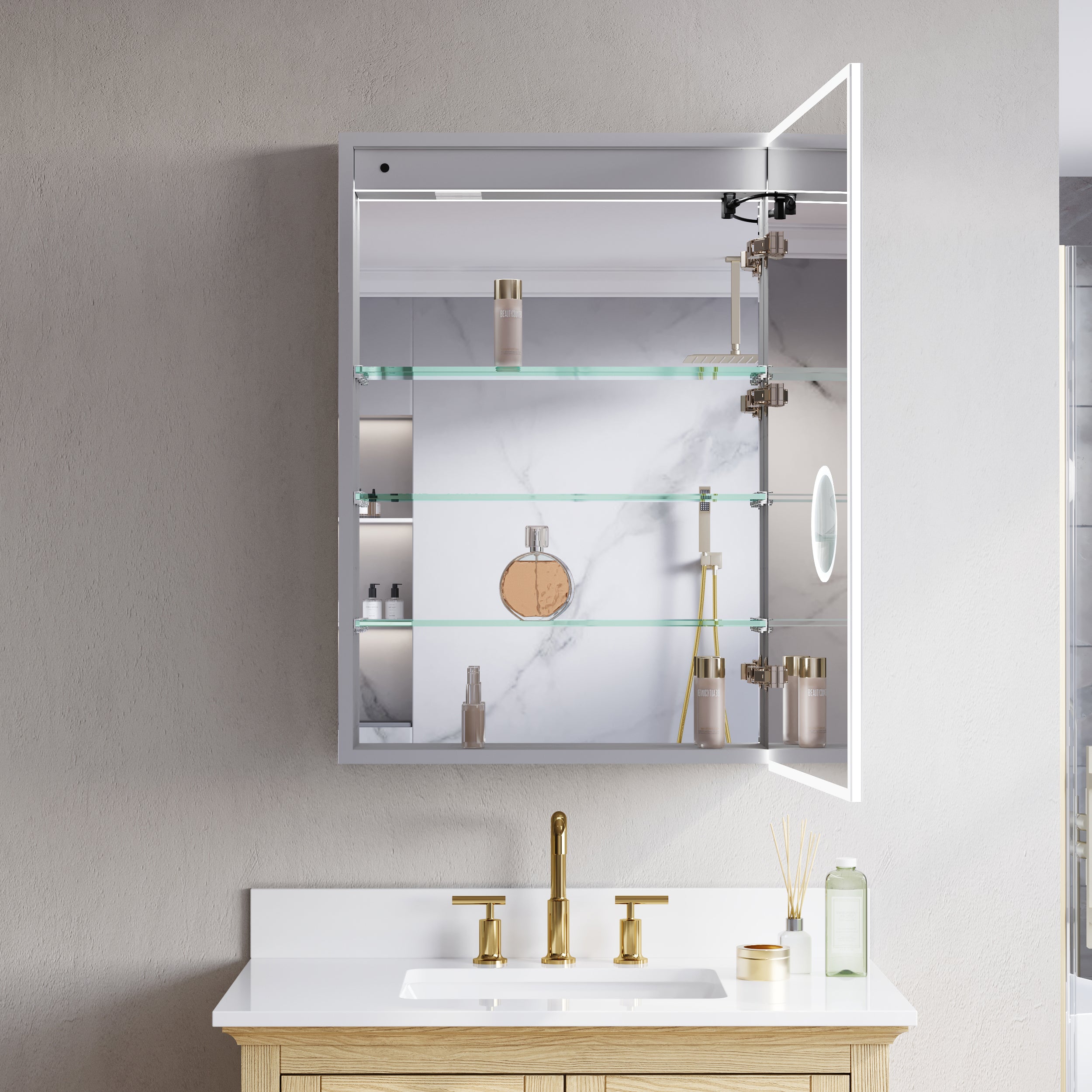 24 in. x 36 in. Upgraded Recessed/Surface Mount Right LED Medicine Cabinet with 3X Magnifier Glass Mirror