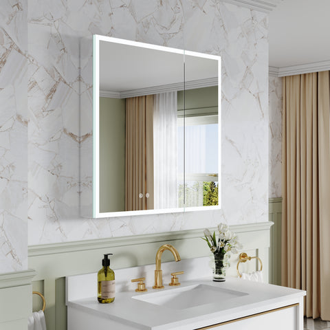 30 in. x 30 in. Rectangular Recessed/Surface Mount Medicine Cabinet with 3x Magnifier Mirror and LED Light