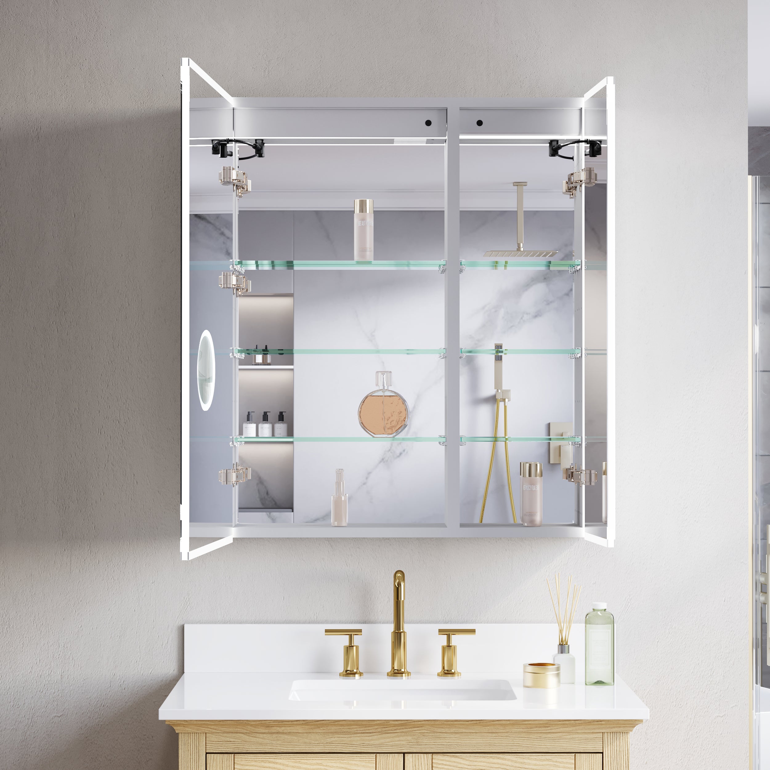 30 in. x 36 in. Recessed/Surface Mount LED Medicine Cabinet with 3X Magnifier Glass Mirror and Dual Doors