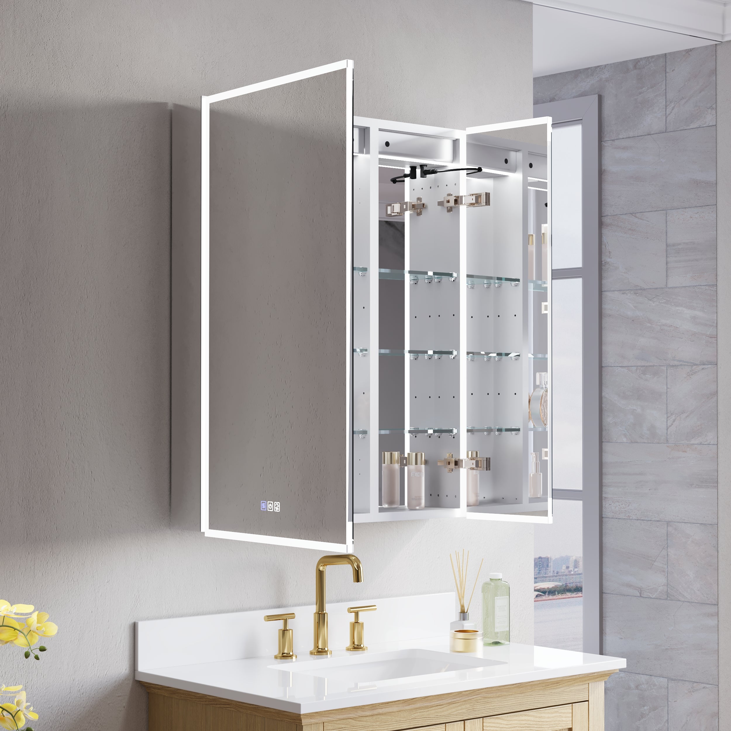 30 in. x 36 in. Recessed/Surface Mount LED Medicine Cabinet with 3X Magnifier Glass Mirror and Dual Doors