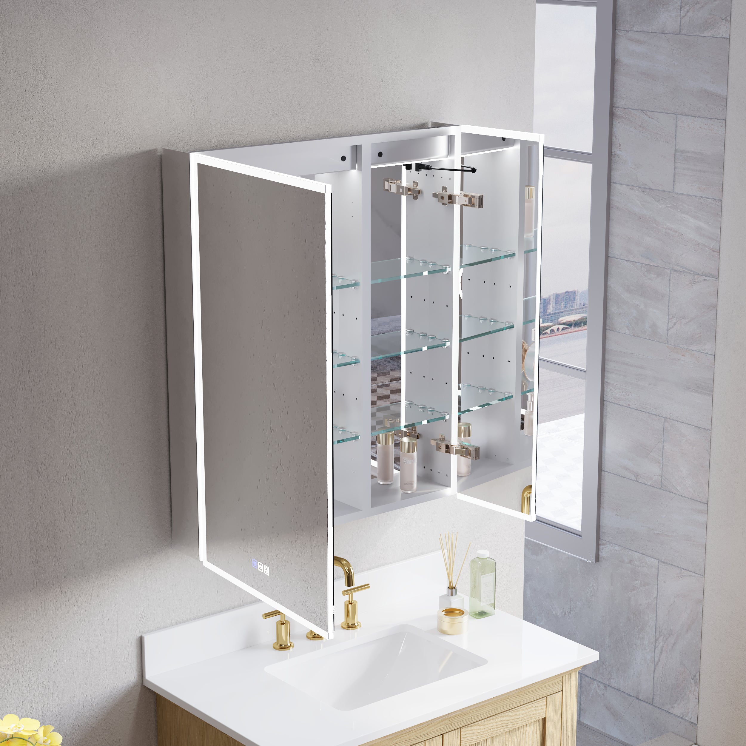 30 in. x 36 in. Recessed/Surface Mount LED Medicine Cabinet with 3X Magnifier Glass Mirror and Dual Doors