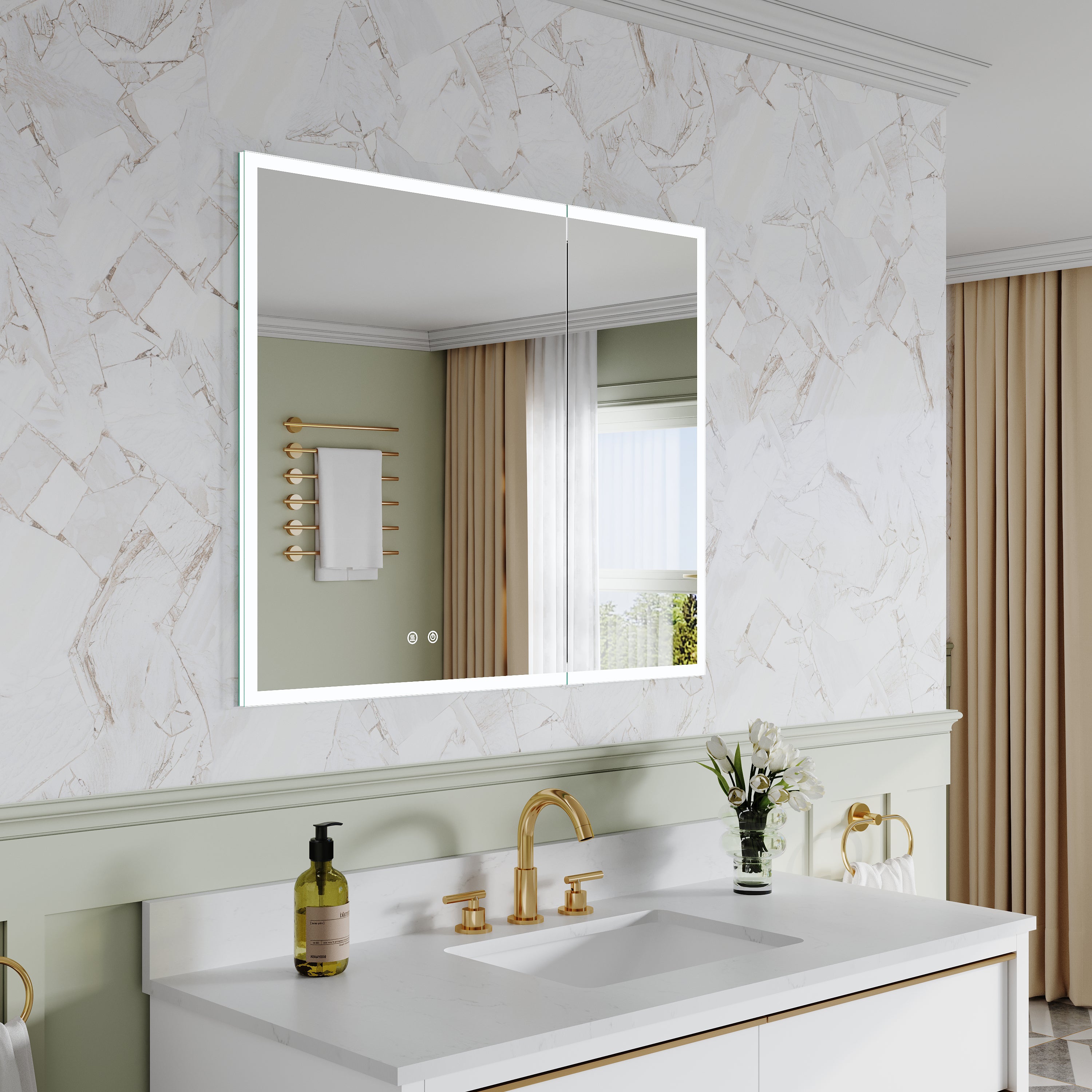 36 x 30 Inch LED Lighted Medicine Cabinet with 3x Magnifier Mirror, Recessed/Surface Mount