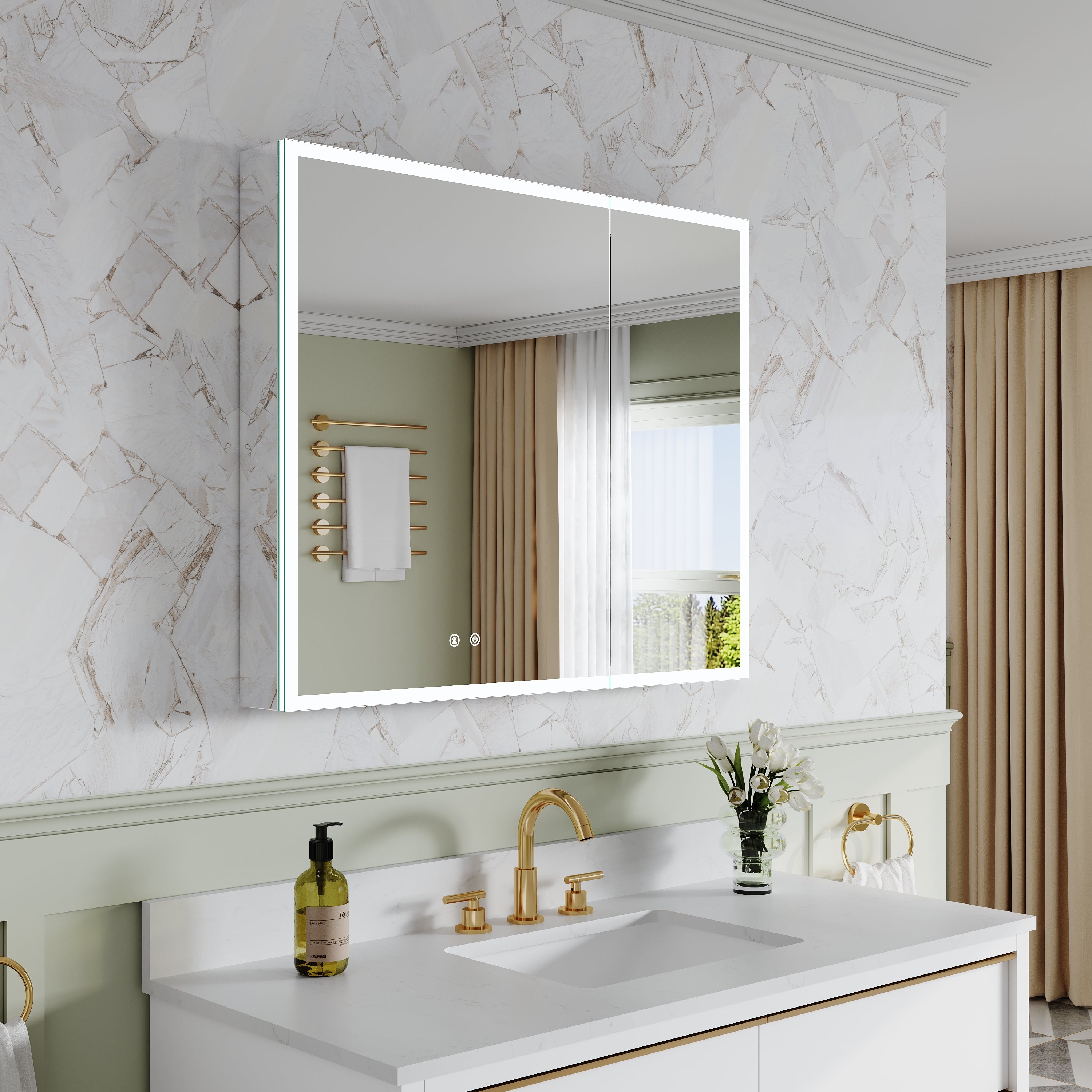 36 x 30 Inch LED Lighted Medicine Cabinet with 3x Magnifier Mirror, Recessed/Surface Mount
