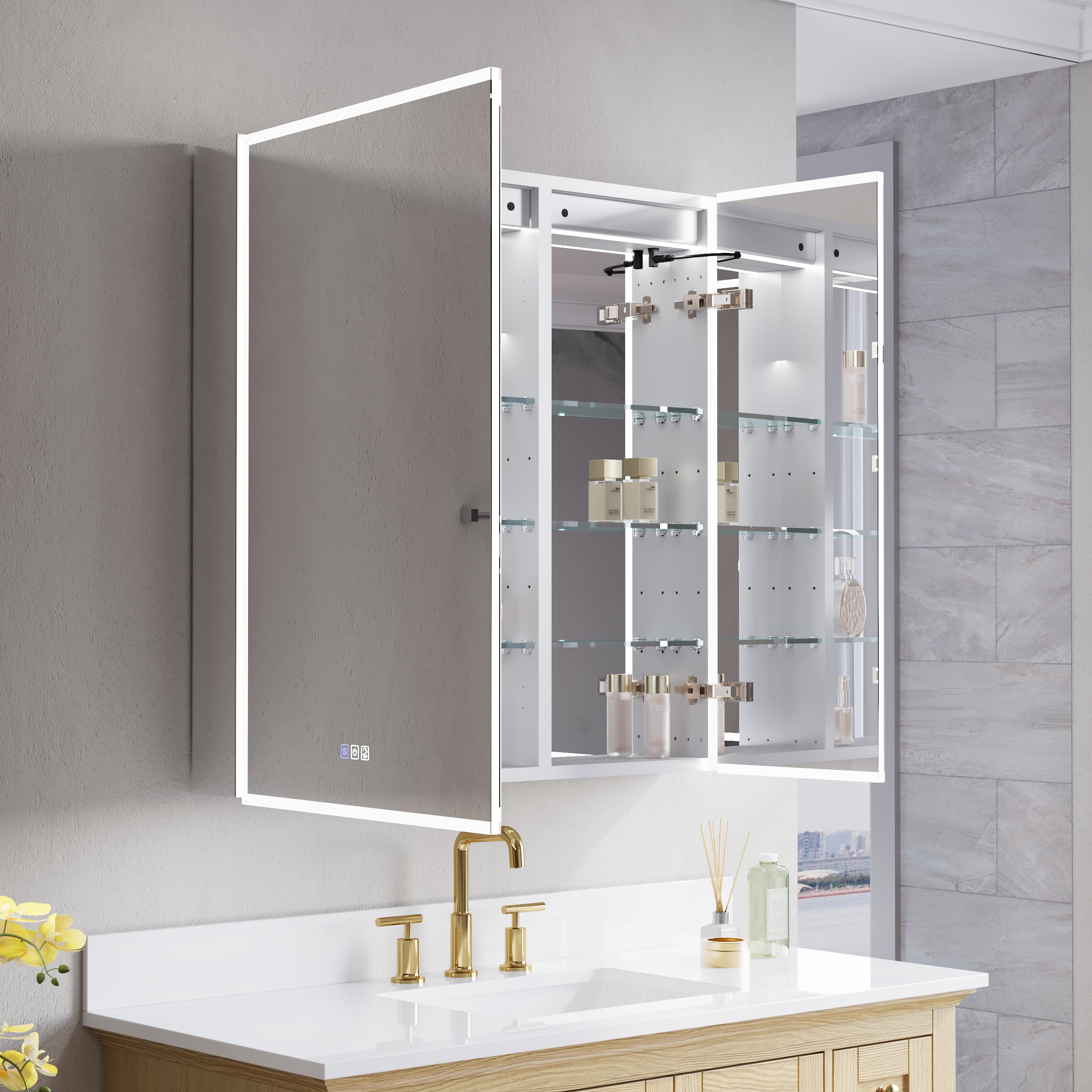 36 in. x 36 in. Recessed/Surface Mount LED Medicine Cabinet with 3X Magnifier Glass Mirror and Dual Doors