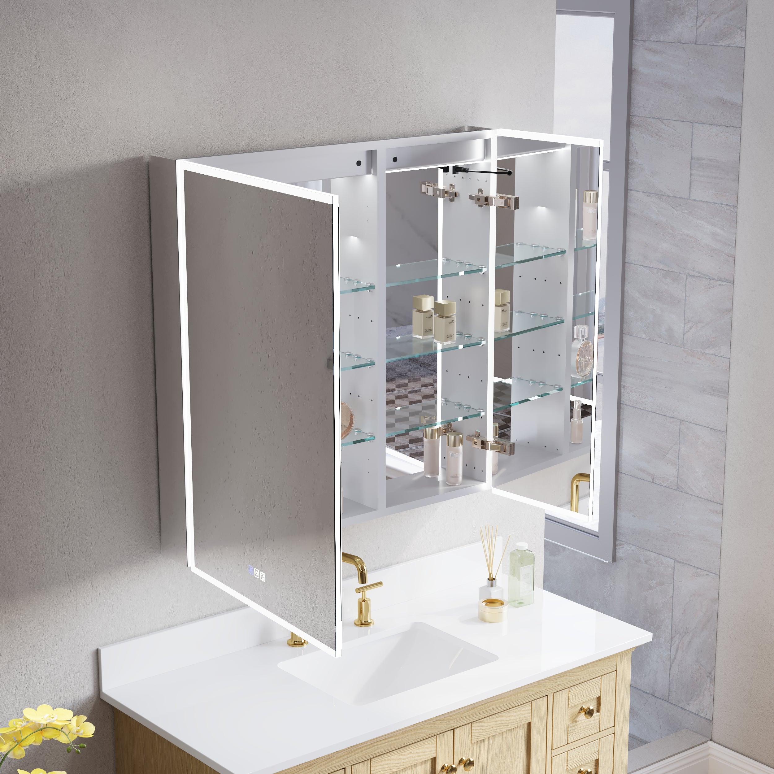 36 in. x 36 in. Recessed/Surface Mount LED Medicine Cabinet with 3X Magnifier Glass Mirror and Dual Doors