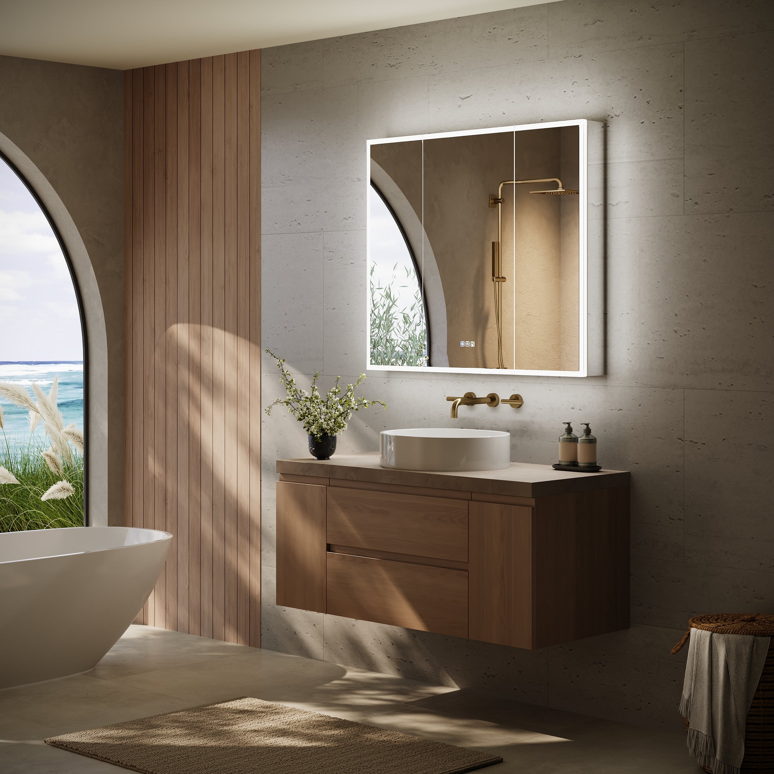 42 in. x 36 in. Recessed/Surface Mount LED Medicine Cabinet with 3X Magnifier Glass Mirror, Anti-Fog