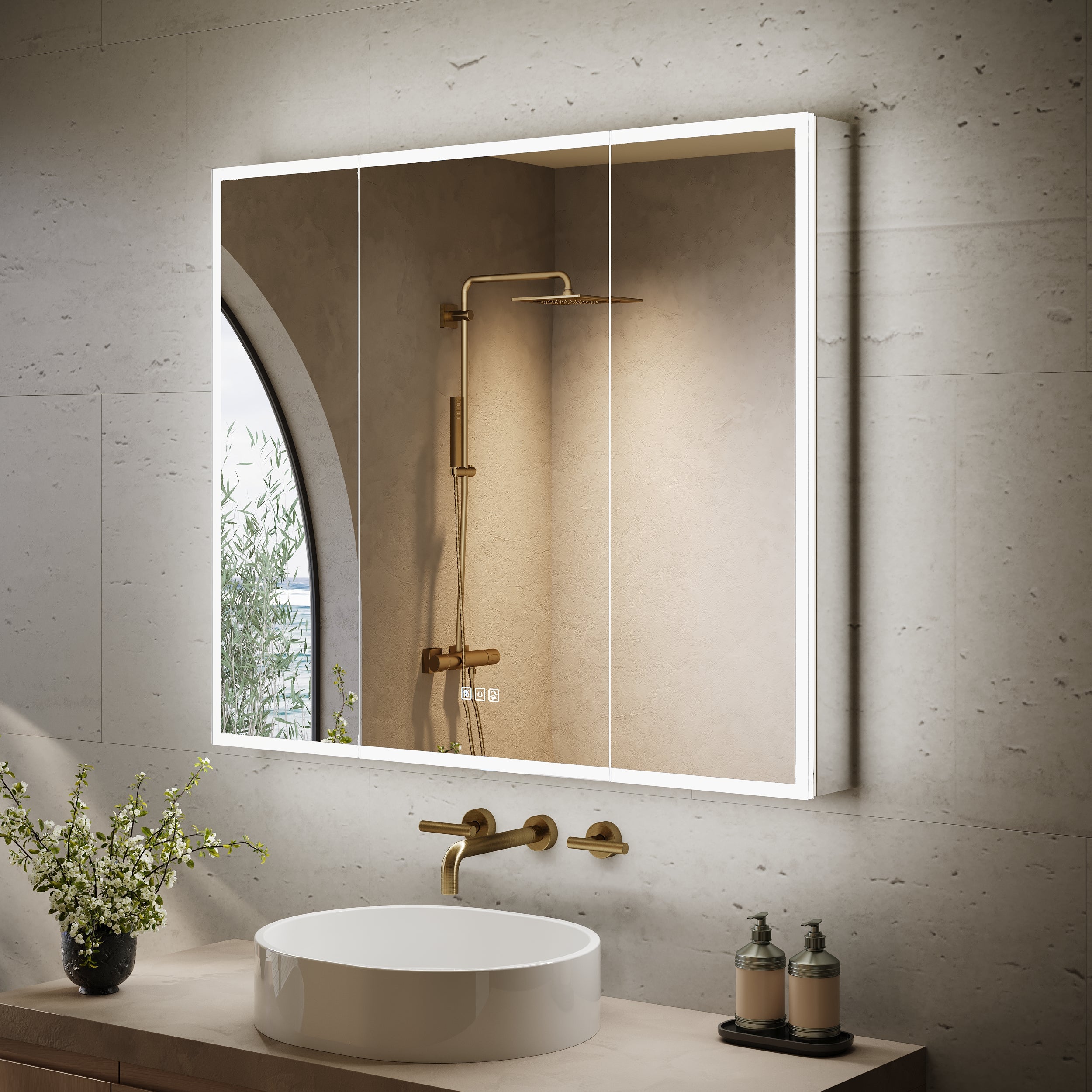 42 in. x 36 in. Recessed/Surface Mount LED Medicine Cabinet with 3X Magnifier Glass Mirror, Anti-Fog