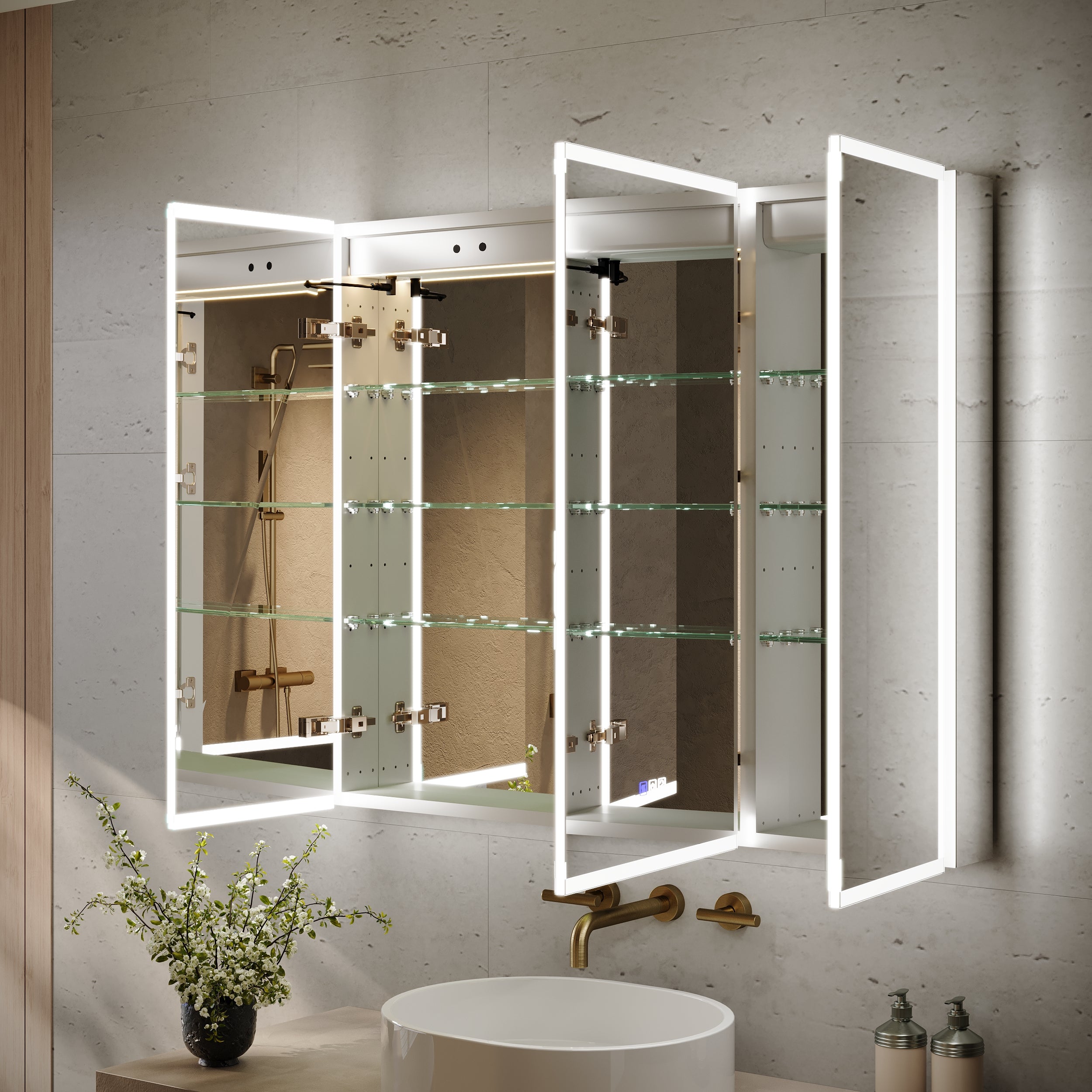 42 in. x 36 in. Recessed/Surface Mount LED Medicine Cabinet with 3X Magnifier Glass Mirror, Anti-Fog